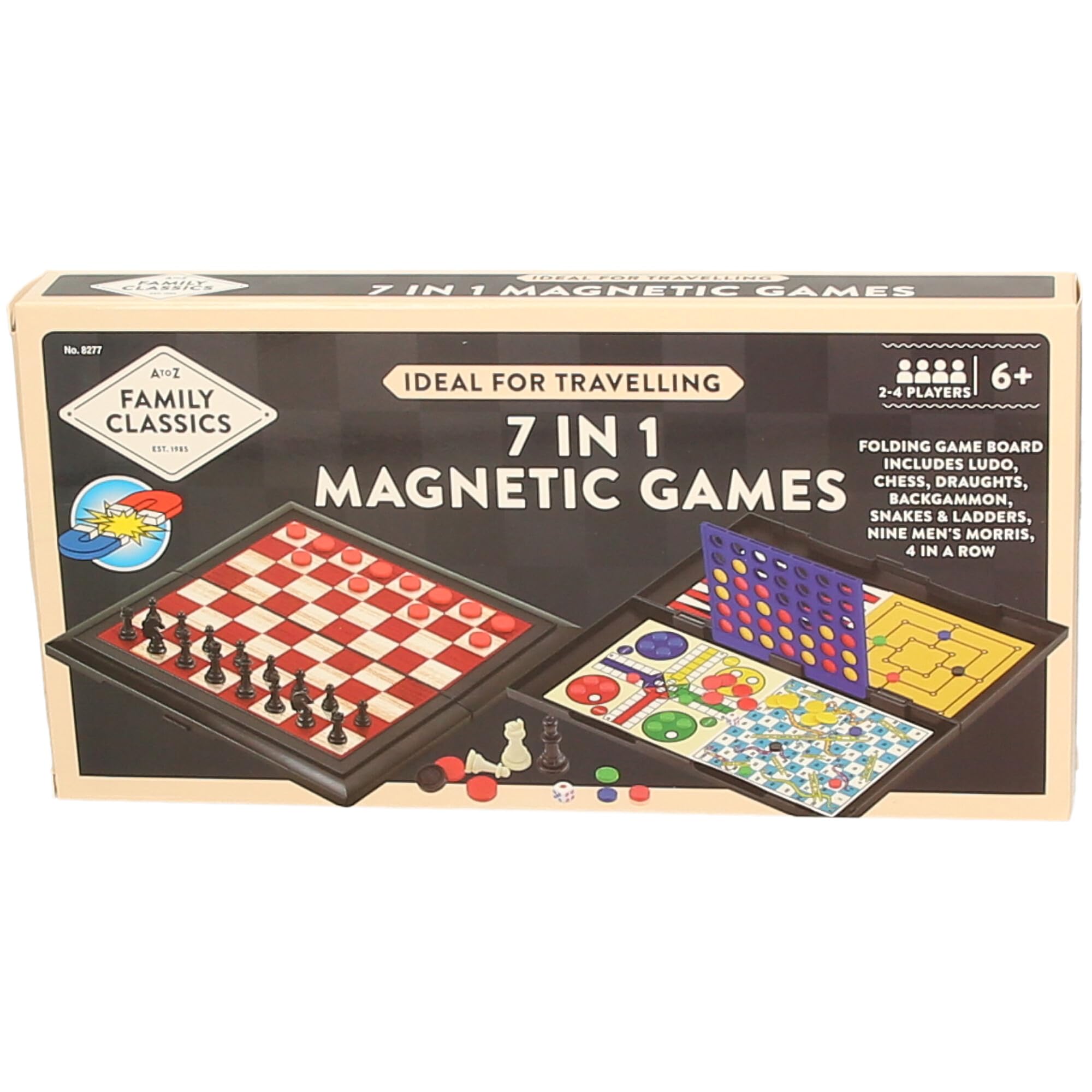 Atoz 7-in-1 Magnetic Travel Board Games Set - Chess, Draughts, Ludo, Snakes & Ladders, Backgammon, Nine Men's Morris, 4-in-a-Row | 2-4 Players | Ages 6+ 2