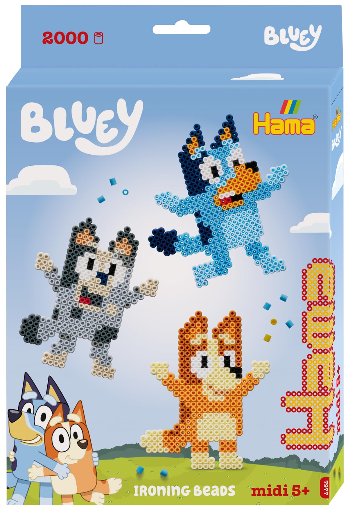 Hama Bluey Fuse Beads Set - 2000 Midi Beads, Square Pegboard | Ages 5+ | Plastic