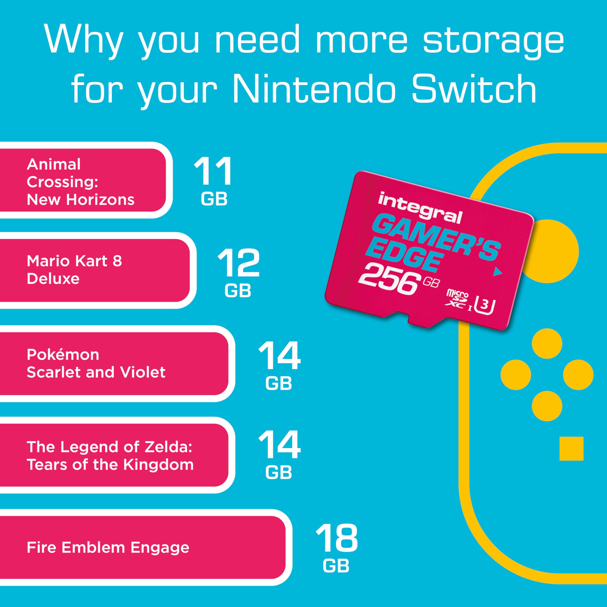 Integral Gamer's Edge Micro SD Card - 256GB Storage for Nintendo Switch | 100MB/s Read 7