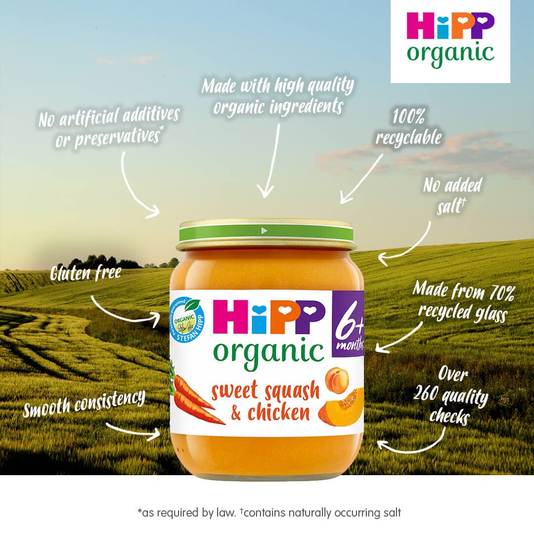HiPP Organic Sweet Squash & Chicken Baby Food Jar 6+ Months 125g (Pack of 6)