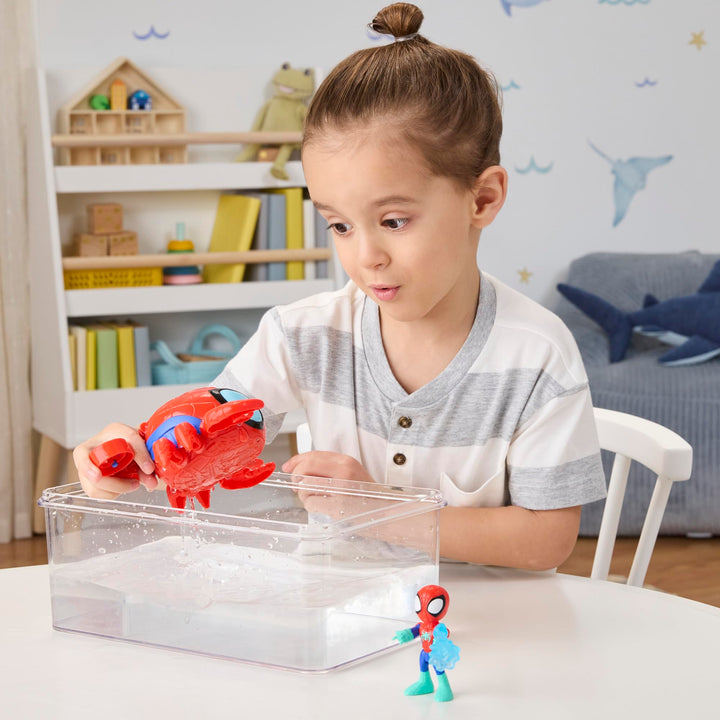 Spidey and His Amazing Friends Water-Webs Spider Crab Submarine Toy - Color-Change Eyes, 3-Inch Vehicle & Action Figure Playset