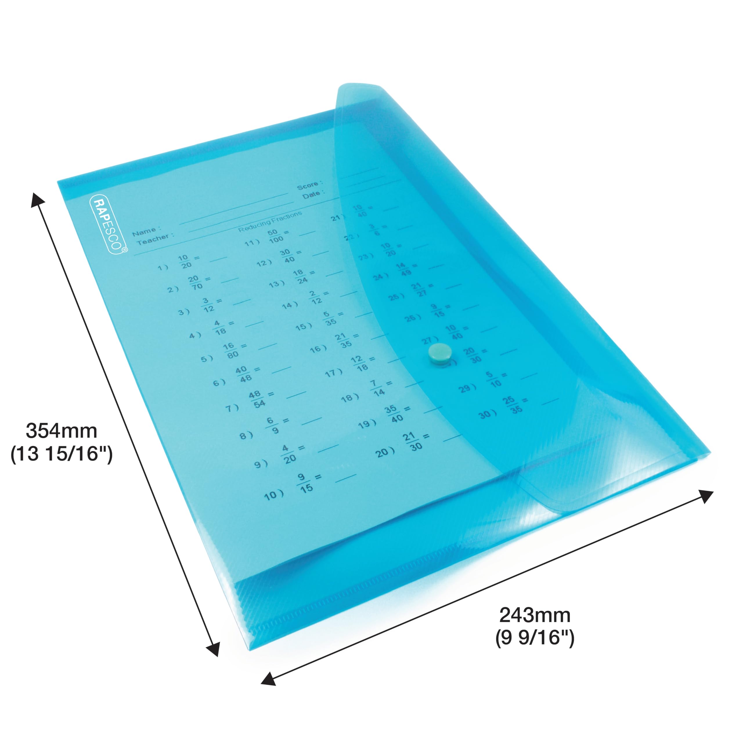 Rapesco 0687 ECO Recycled Popper Wallets - A4+, 150 Sheet Capacity, Bright Transparent Blue, Pack of 5 7