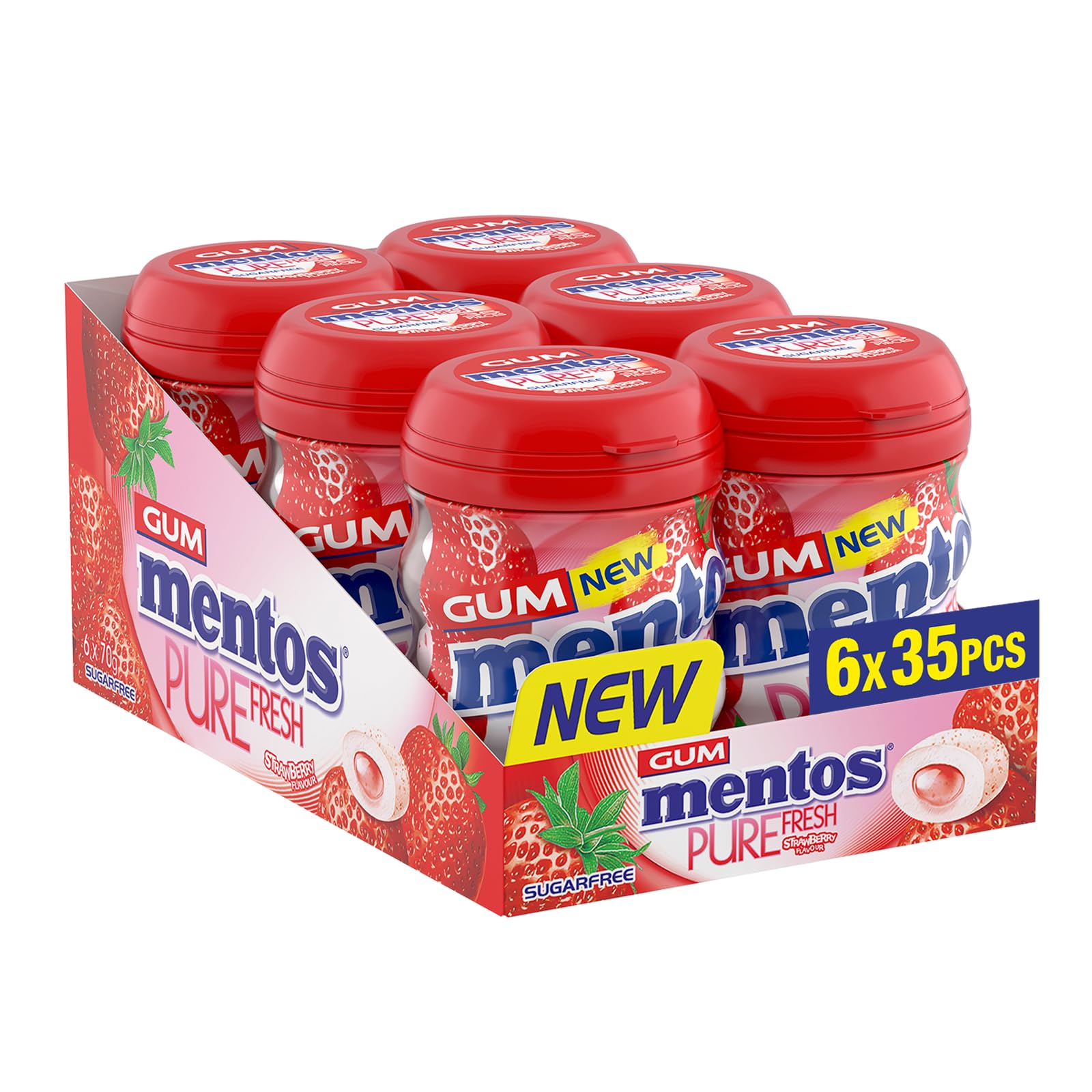 MENTOS Pure Fresh Strawberry Chewing Gum - Sugar-Free, Liquid Filled Centre | 35 Count Pack 1