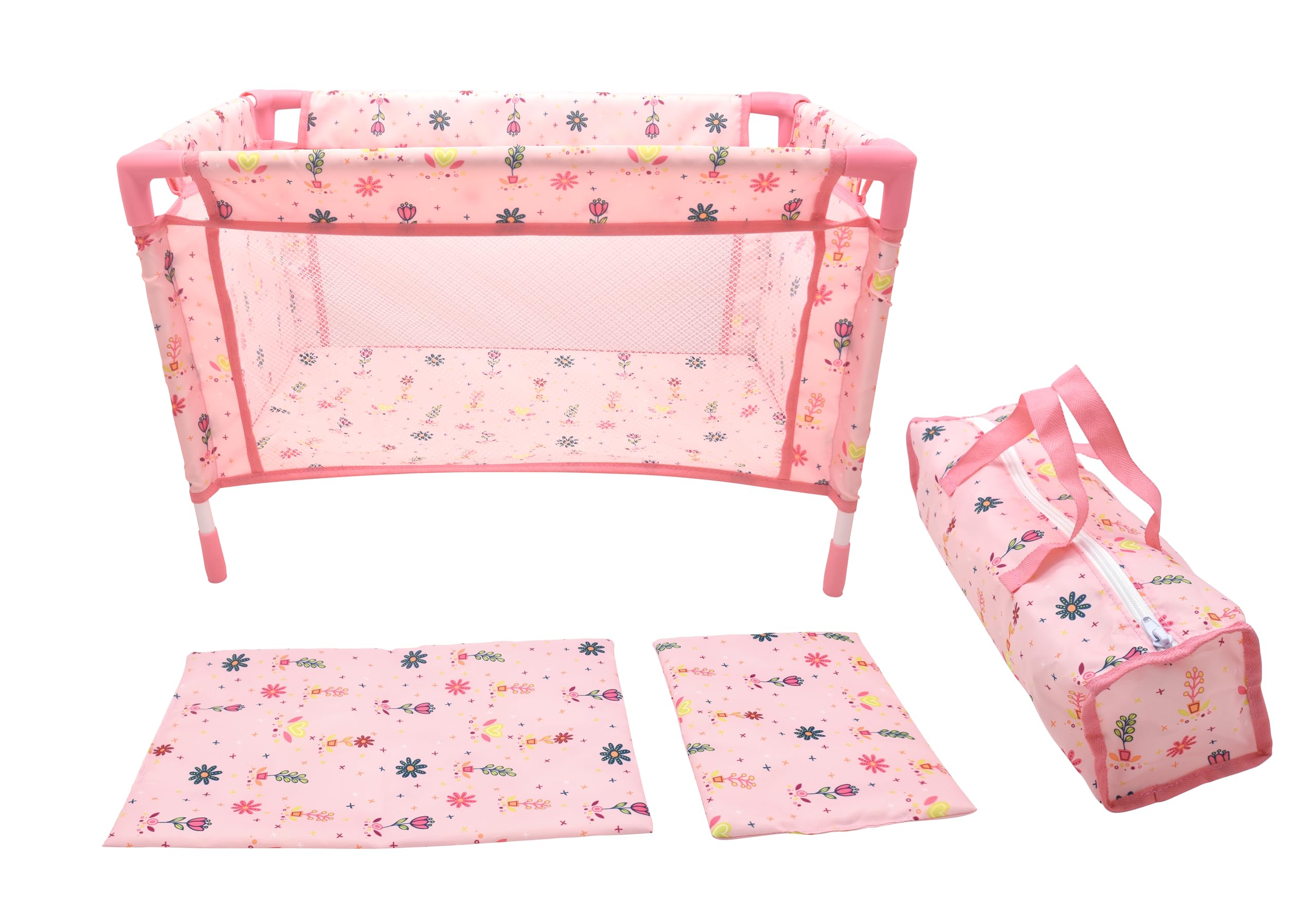 Peterkin DOLLSWORLD Travel Carry Cot with Quilt, Pillow & Bag - Doll Accessories for On-the-Go Play
