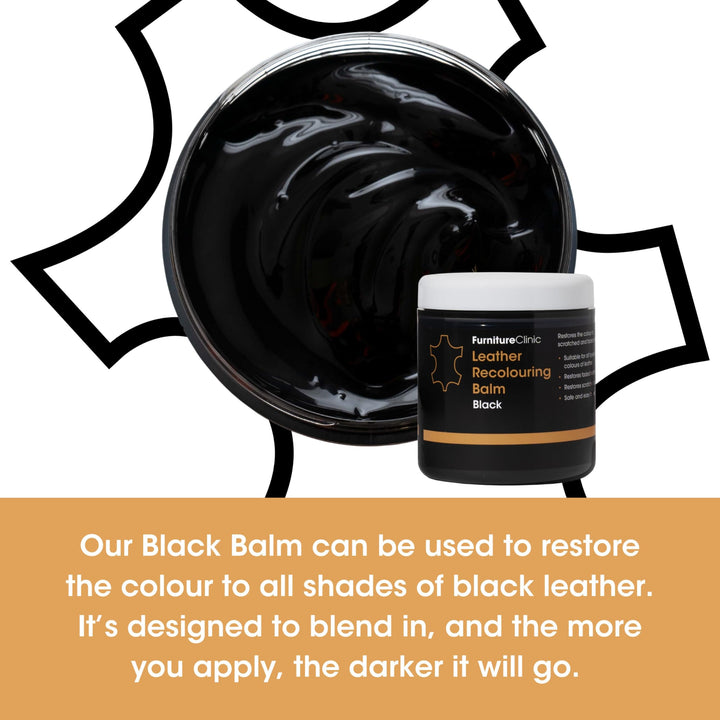 Furniture Clinic Leather Recolouring Balm - Black - Restore Faded & Scratched Leather Sofas, Car Seats, Shoes, Bags