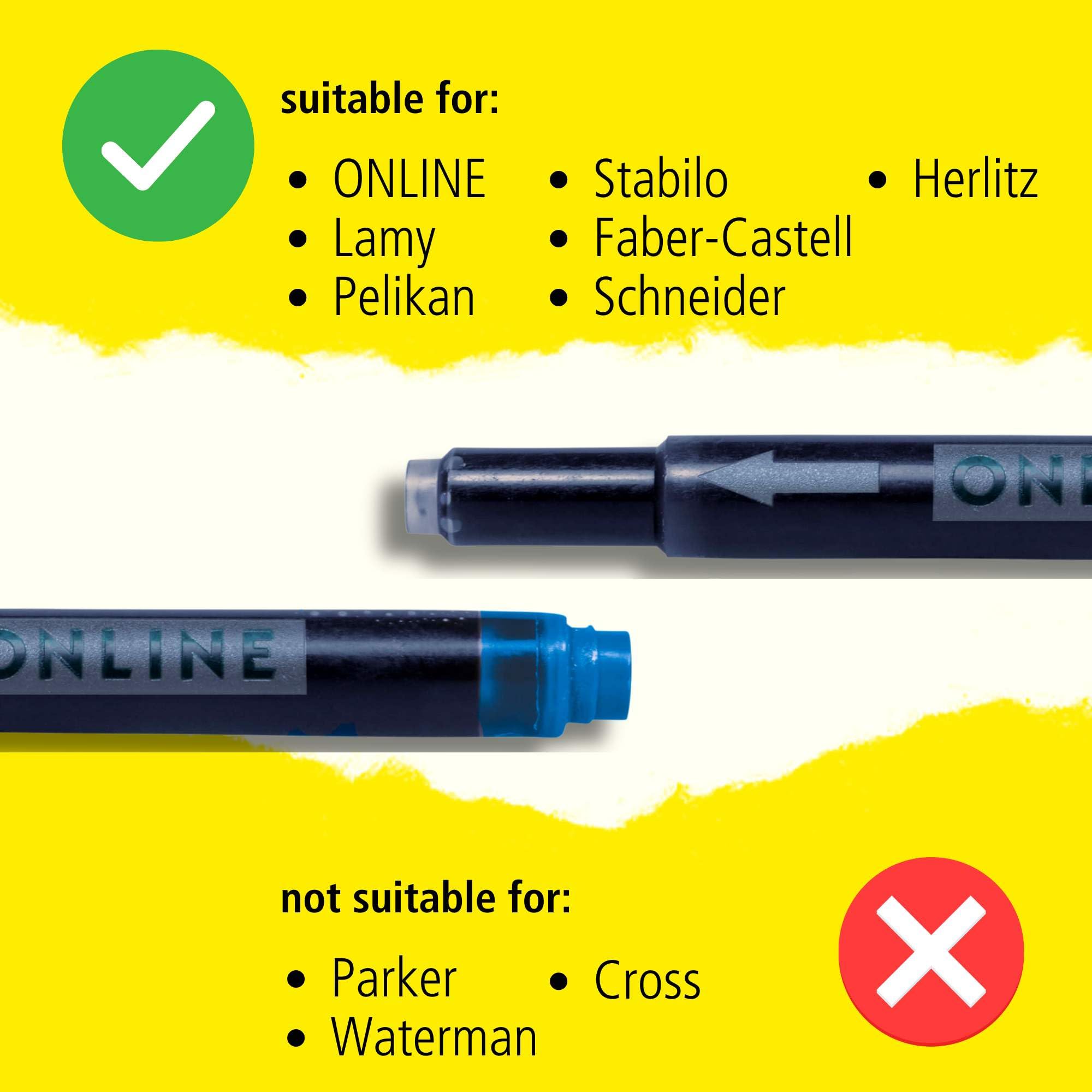 Online Universal Double-Sided Fountain Pen Ink Cartridges - 5 Pack, Nightblue | Compatible with Lamy 4