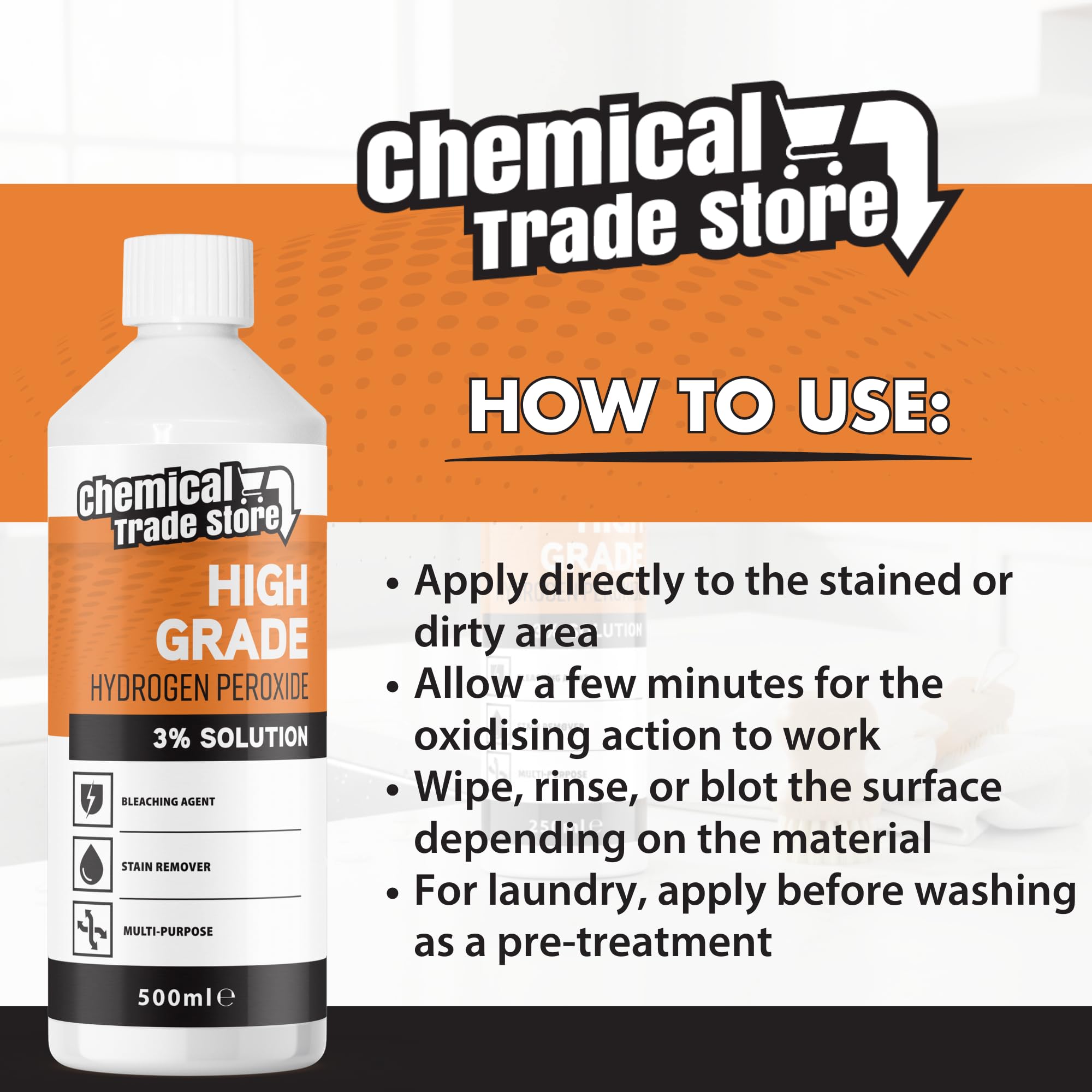 Chemical Trade Store Hydrogen Peroxide Solution 3% - Multi-Purpose Cleaner | 500 ml Liquid 6
