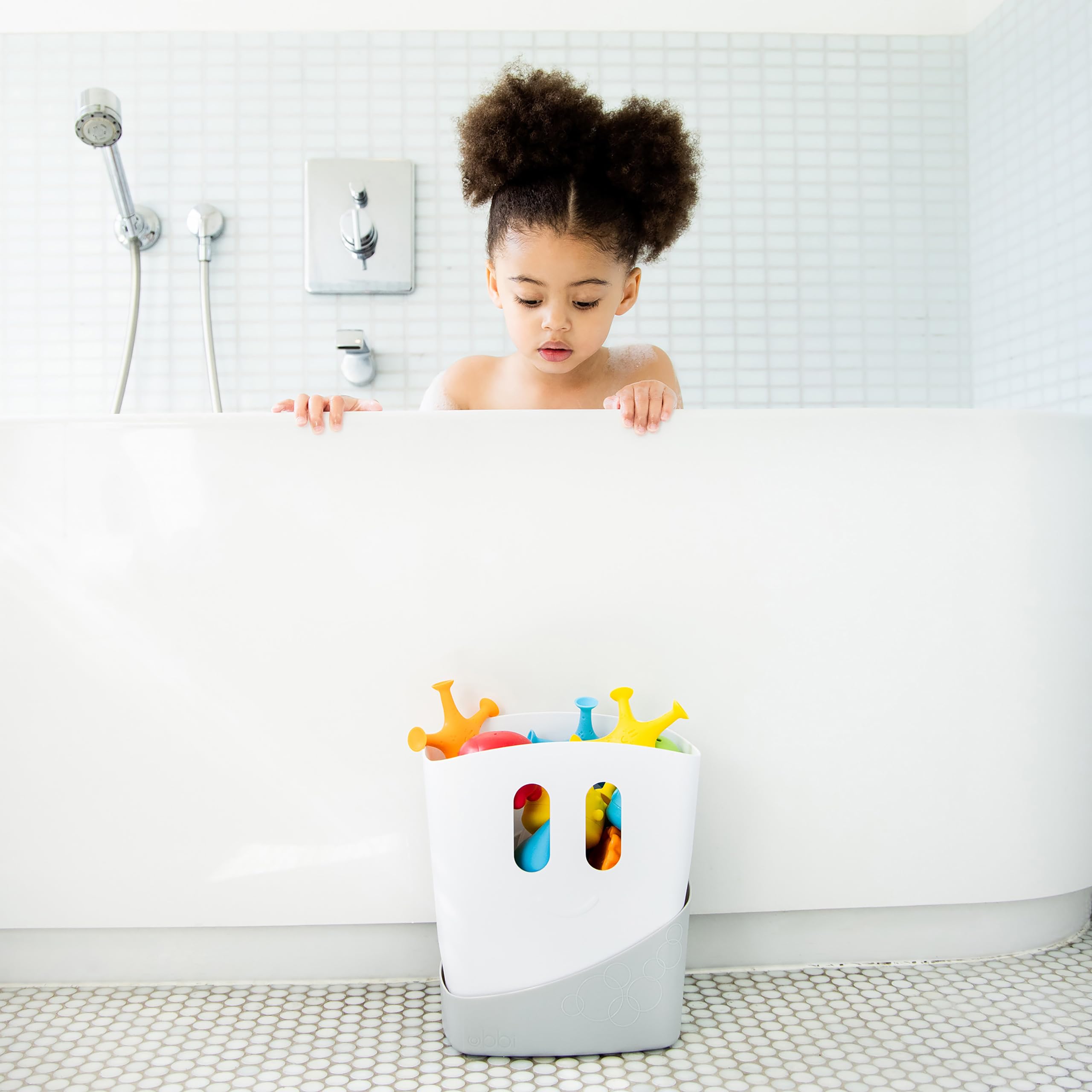 Ubbi Stand Up Bath Toy Storage Organizer - Freestanding Caddy with Removable Drying Rack Bin | Grey 7