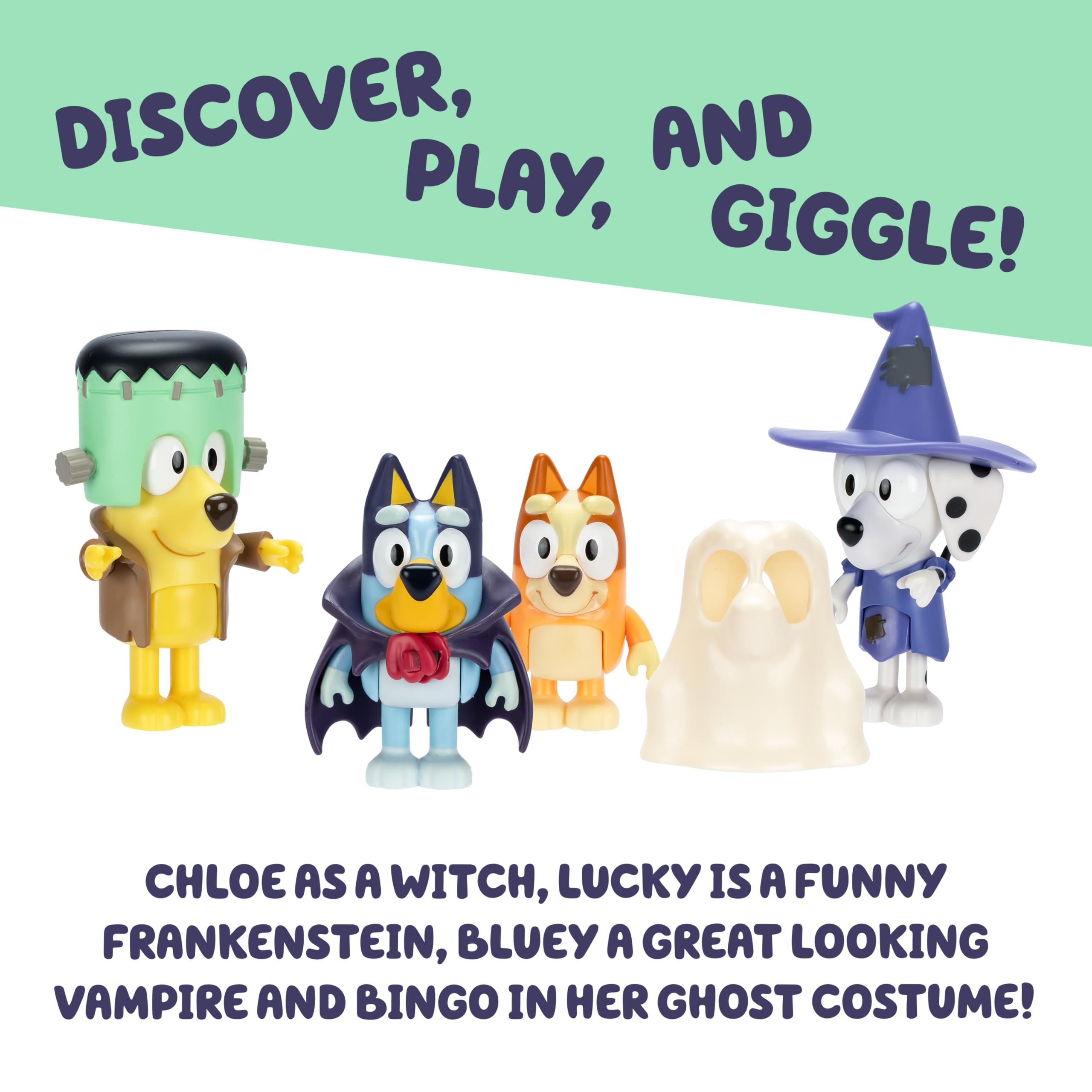 Bluey Halloween Figure 4-Pack - 2.5 Inch Poseable Figures of Bluey, Bingo, Chloe, Lucky | Multicolor 3