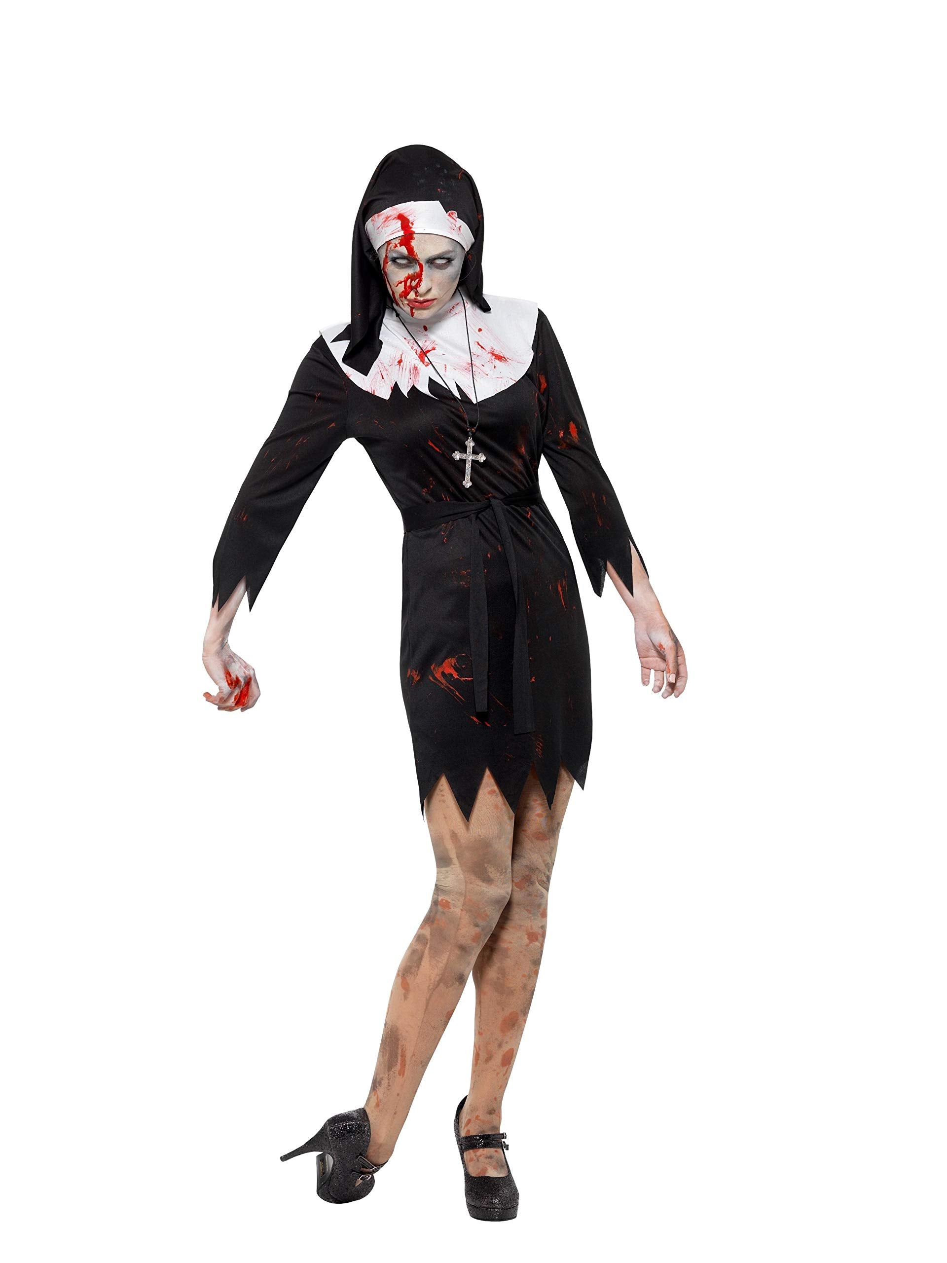 Smiffys Zombie Sister Costume - Adult Halloween Fancy Dress with Dress, Headpiece, Belt & Cross Necklace