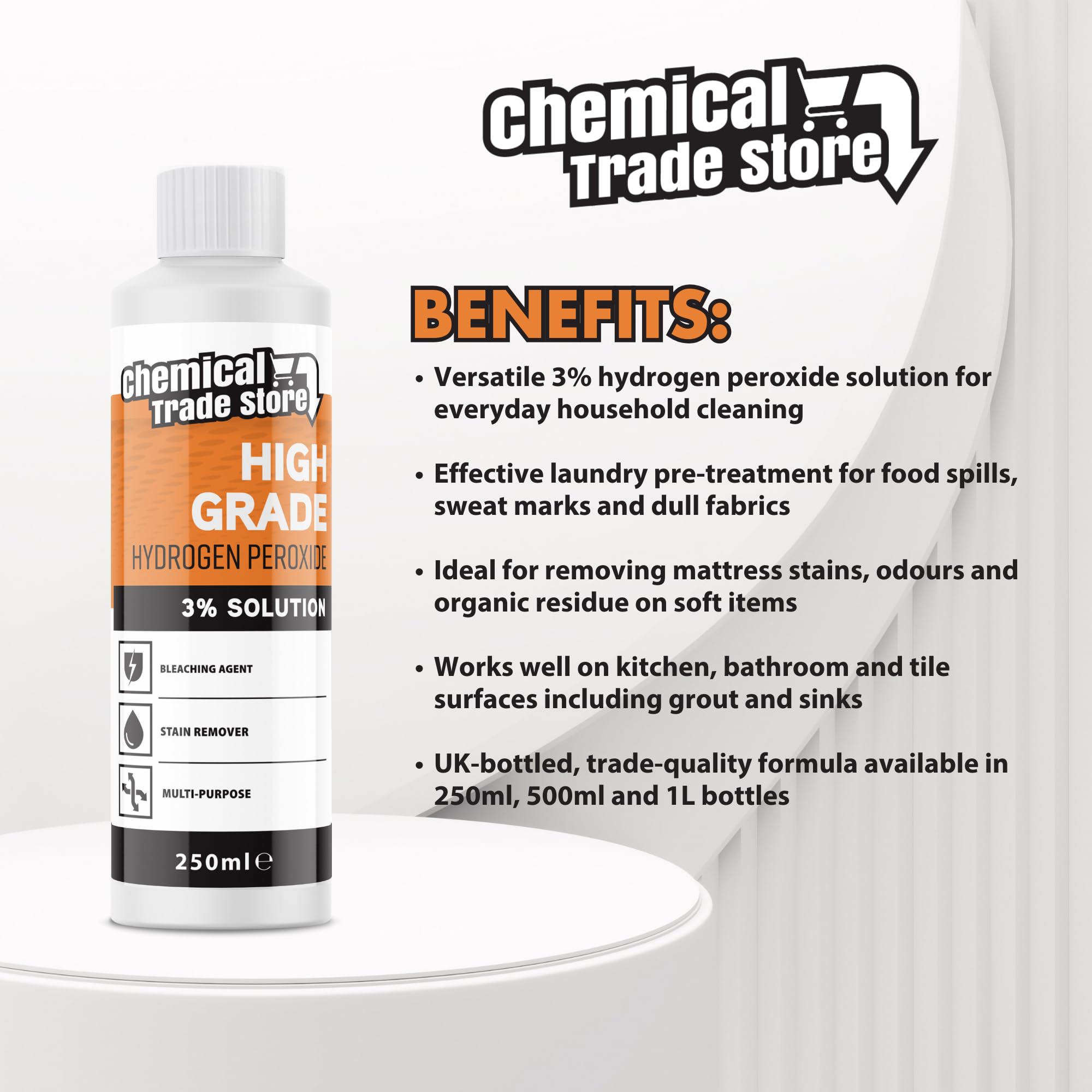 Chemical Trade Store Hydrogen Peroxide Solution 3% Multi-Purpose Cleaner | Unscented Liquid | 250 ml