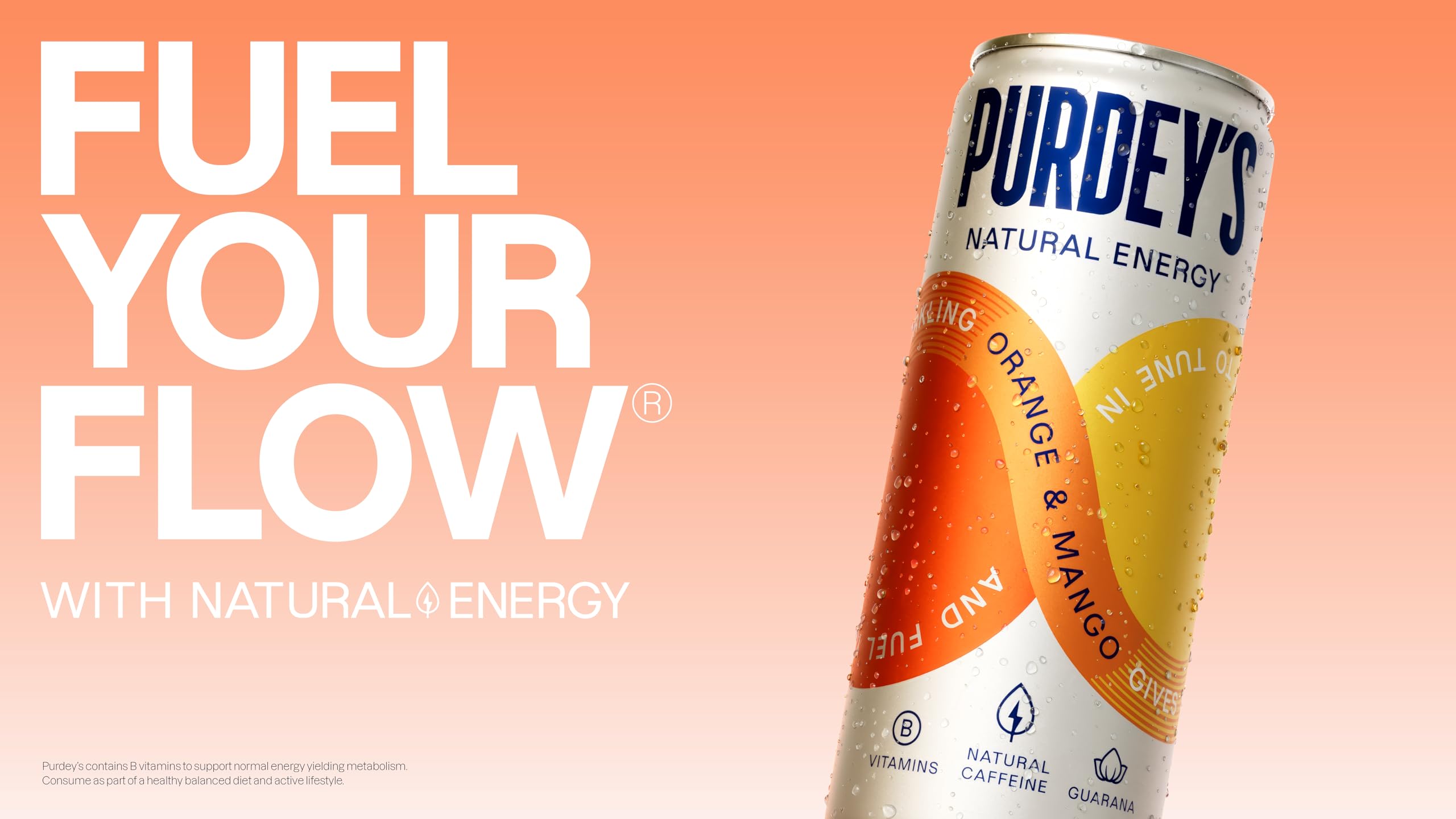 Purdey's Natural Energy Orange & Mango Juice - 250ml Can (Pack of 4) | Natural Caffeine & B Vitamins 3