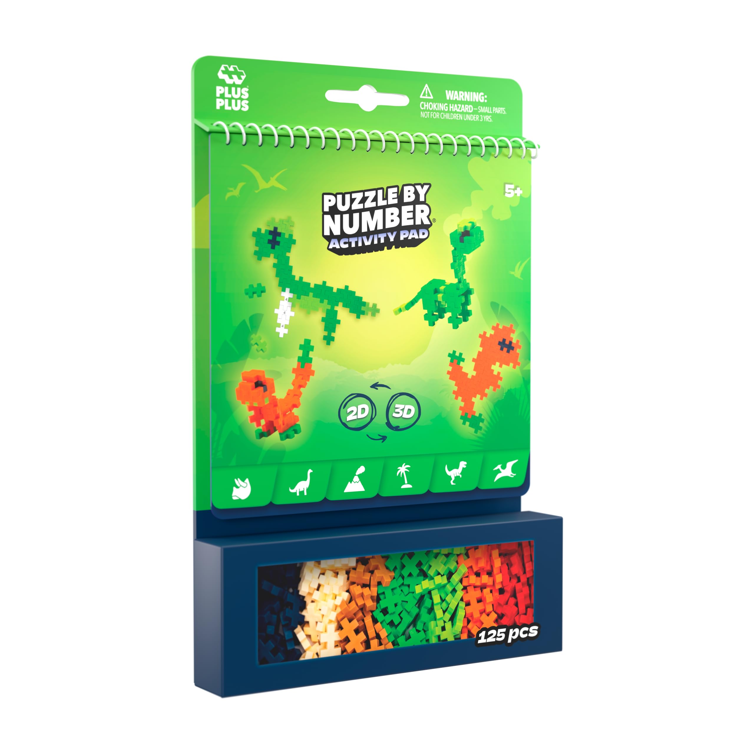 PLUS PLUS Puzzle by Number Activity Pad Dinosaur Mosaic Kit | 125 Pieces | Ages 5-12 3