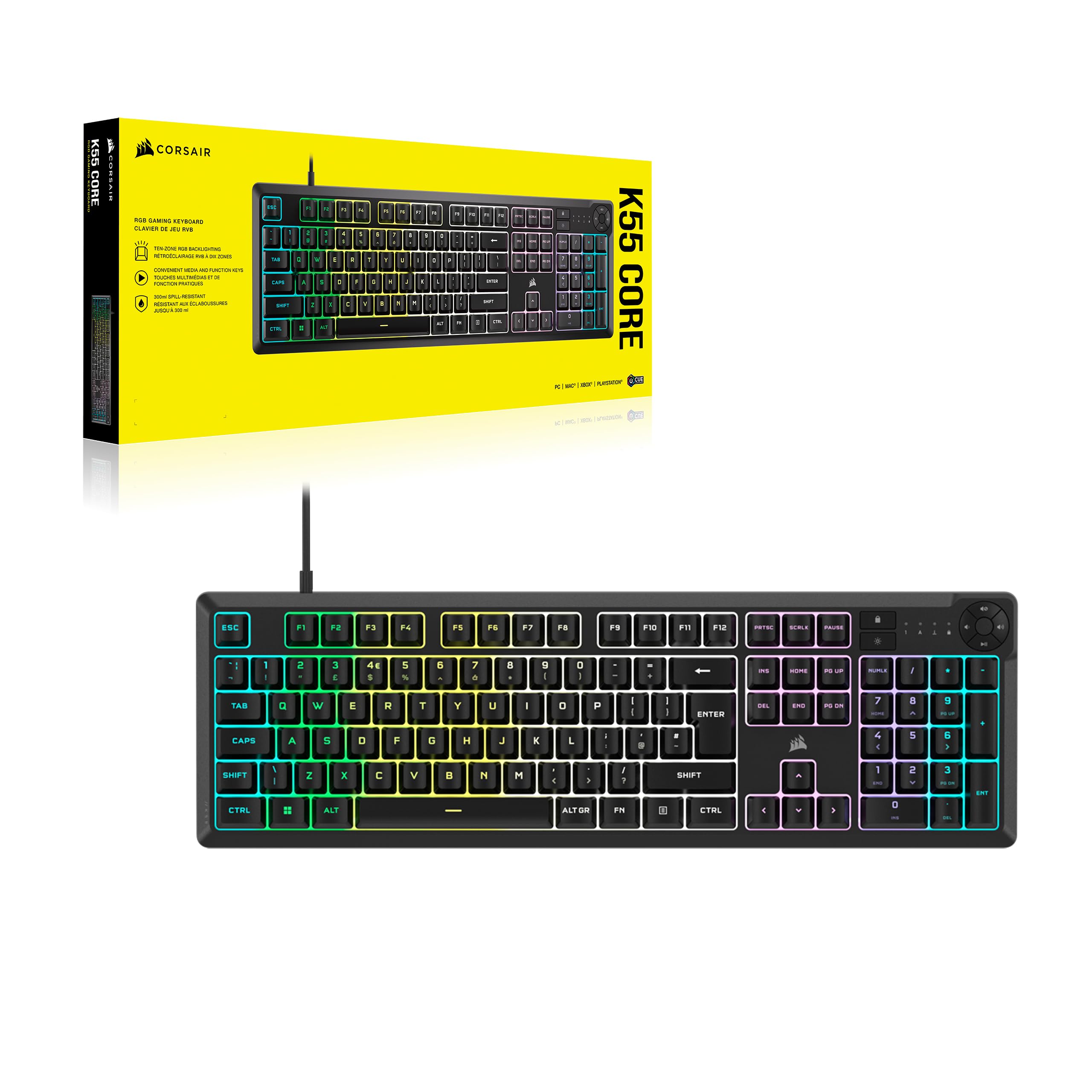 Corsair K55 CORE RGB Membrane Wired Gaming Keyboard – Quiet, Responsive Swi 3