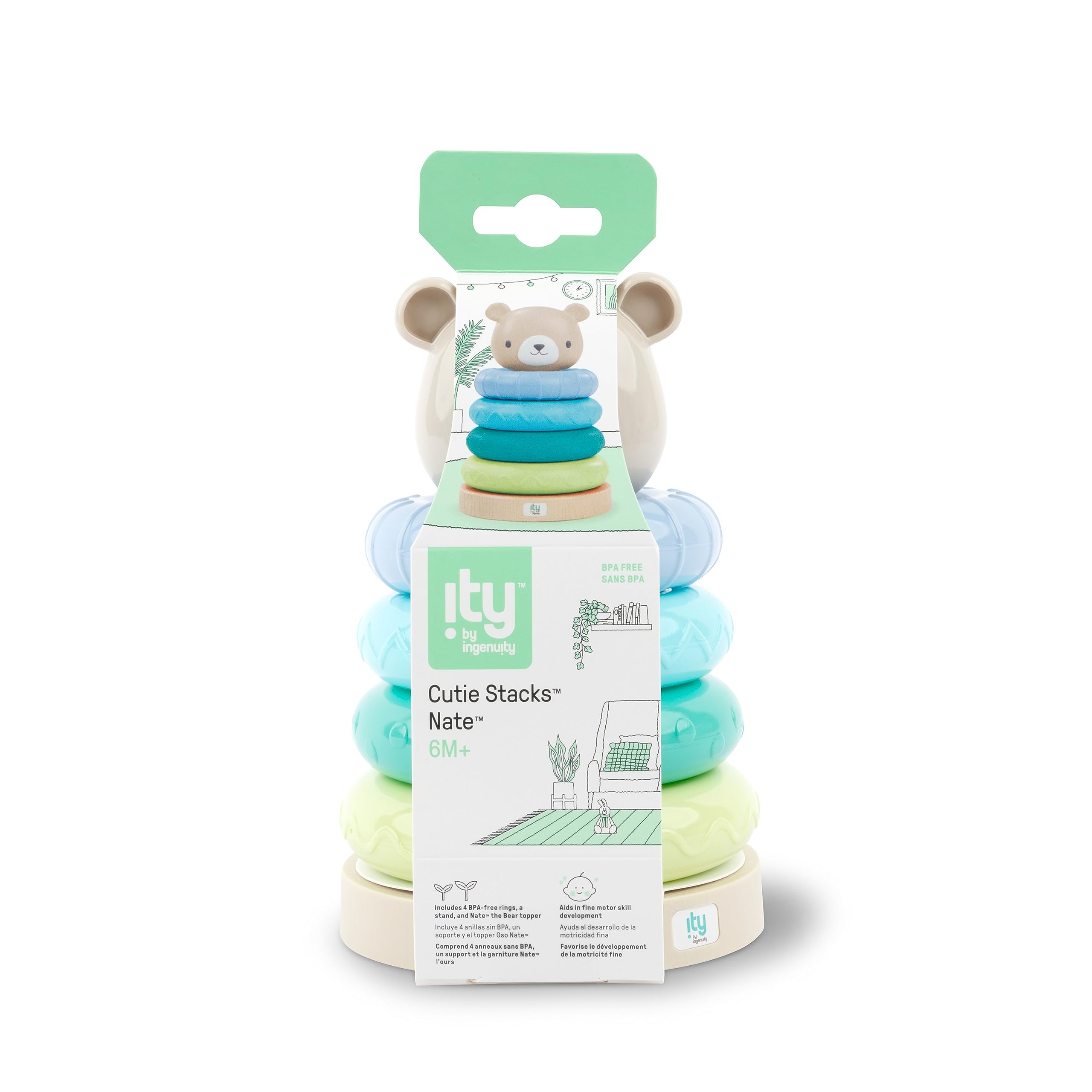 Ingenuity Cutie Stacks - Nate the Bear Stacking Toy for Ages 6 Months and Up 2