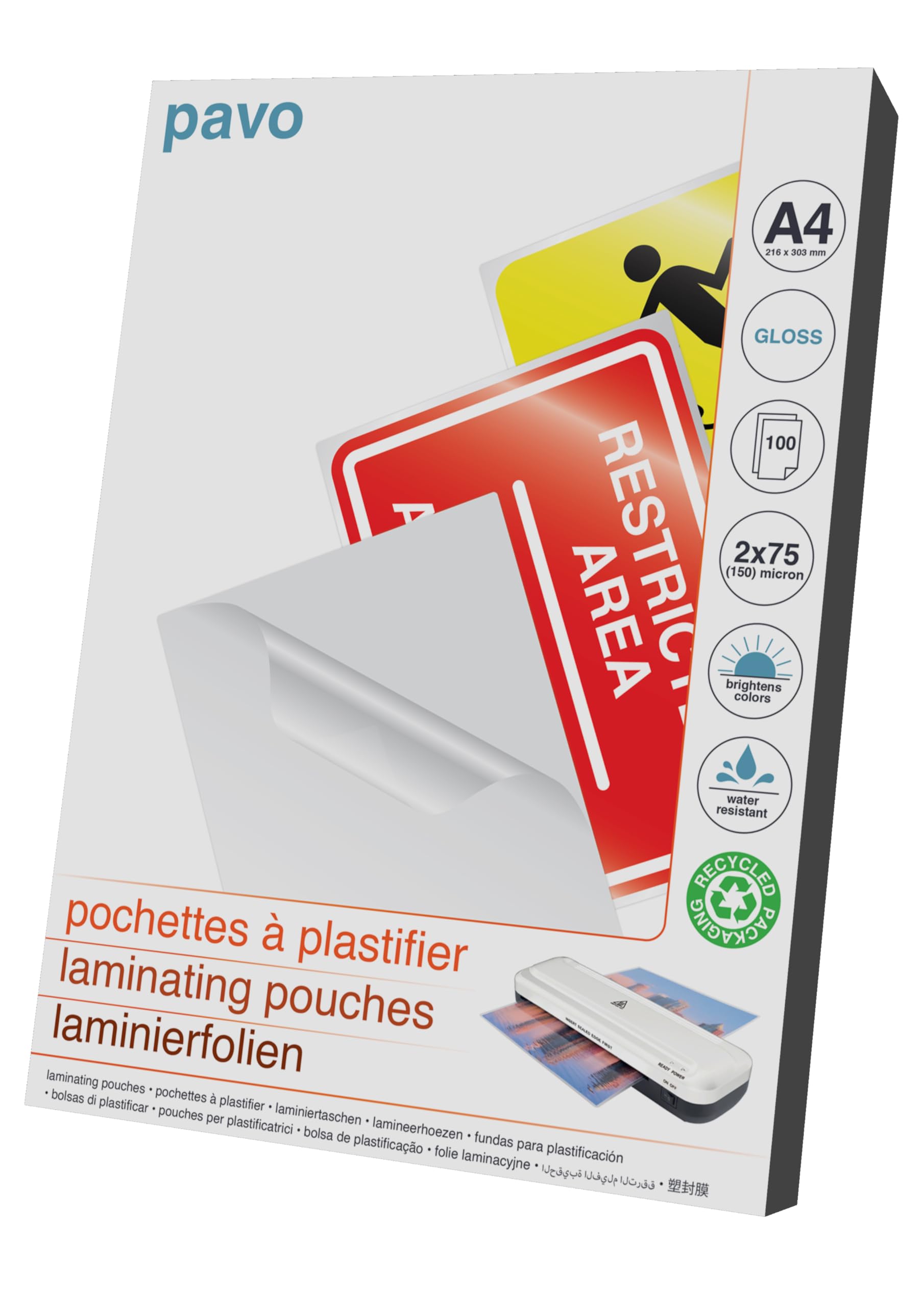 Pavo A4 Laminating Pouches 2x75 Micron (100 Pack) for Professional Glossy Finish 1