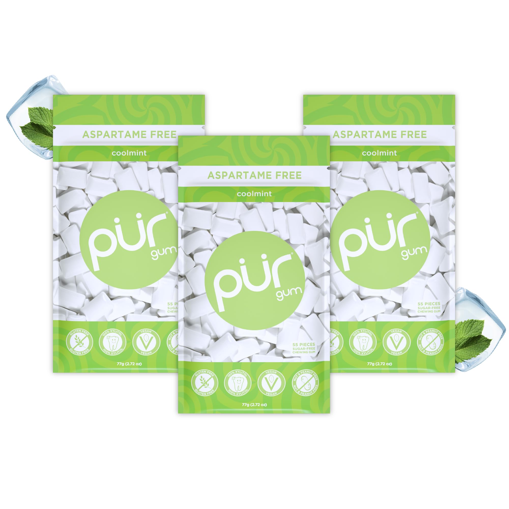PUR Gum Sugar Free Chewing Gum - Natural Coolmint Flavor | Xylitol Sweetened | 55 Count (Pack of 3) 1
