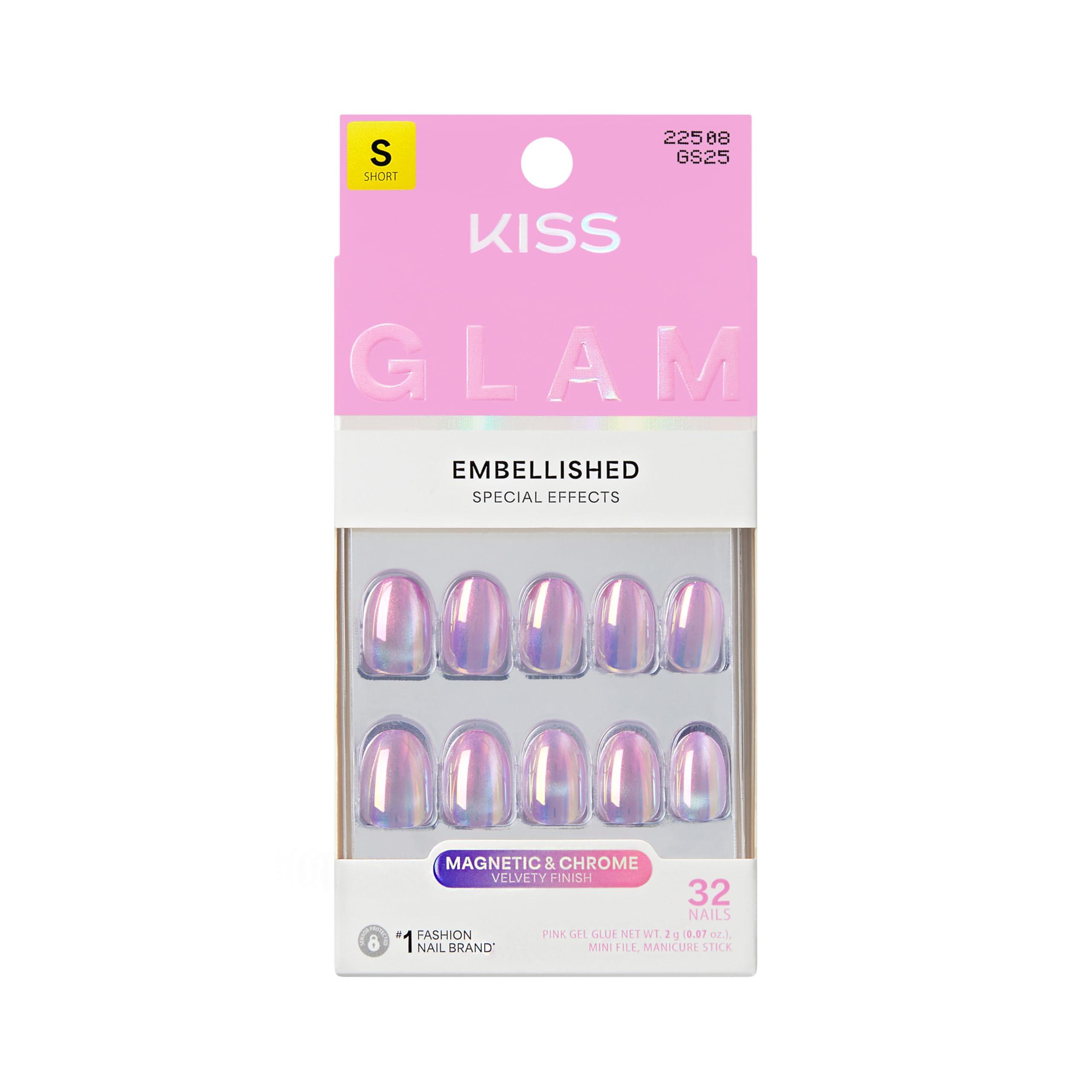 KISS GLAM Press On Nails - One n Only | Pink | Short Round | 32 Count