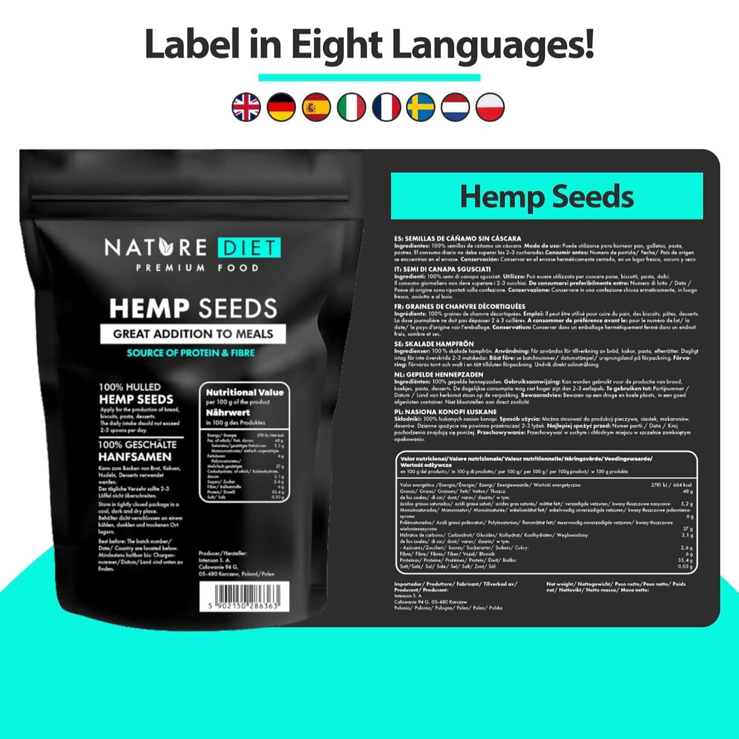 Nature Diet Hulled Hemp Seeds - 500g Pack | High Protein & Fibre | Vegan Keto Friendly