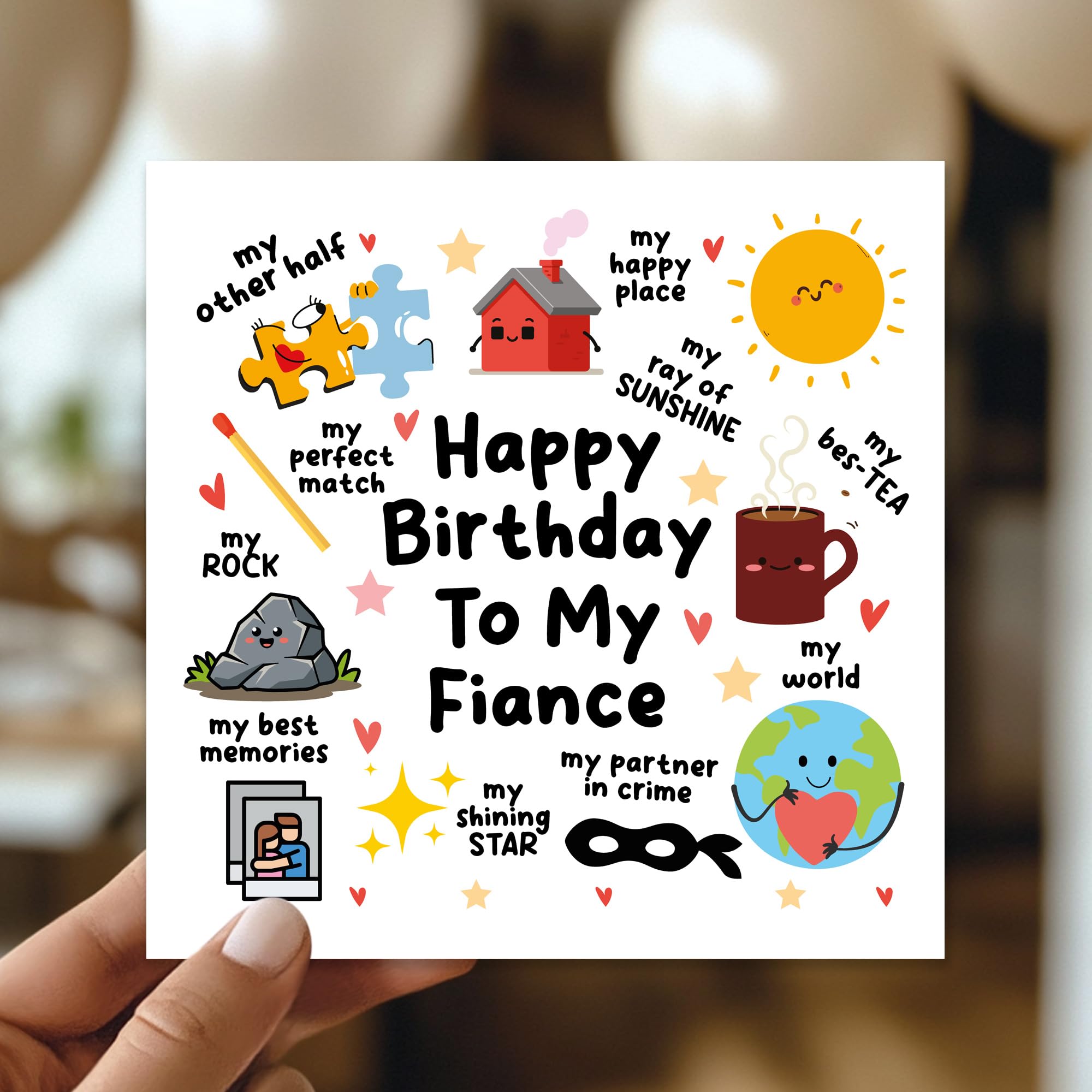 RED OCEAN Happy Birthday To My Fiance Card with Kraft Envelope | Handmade in England | 350gsm Matte Card 8