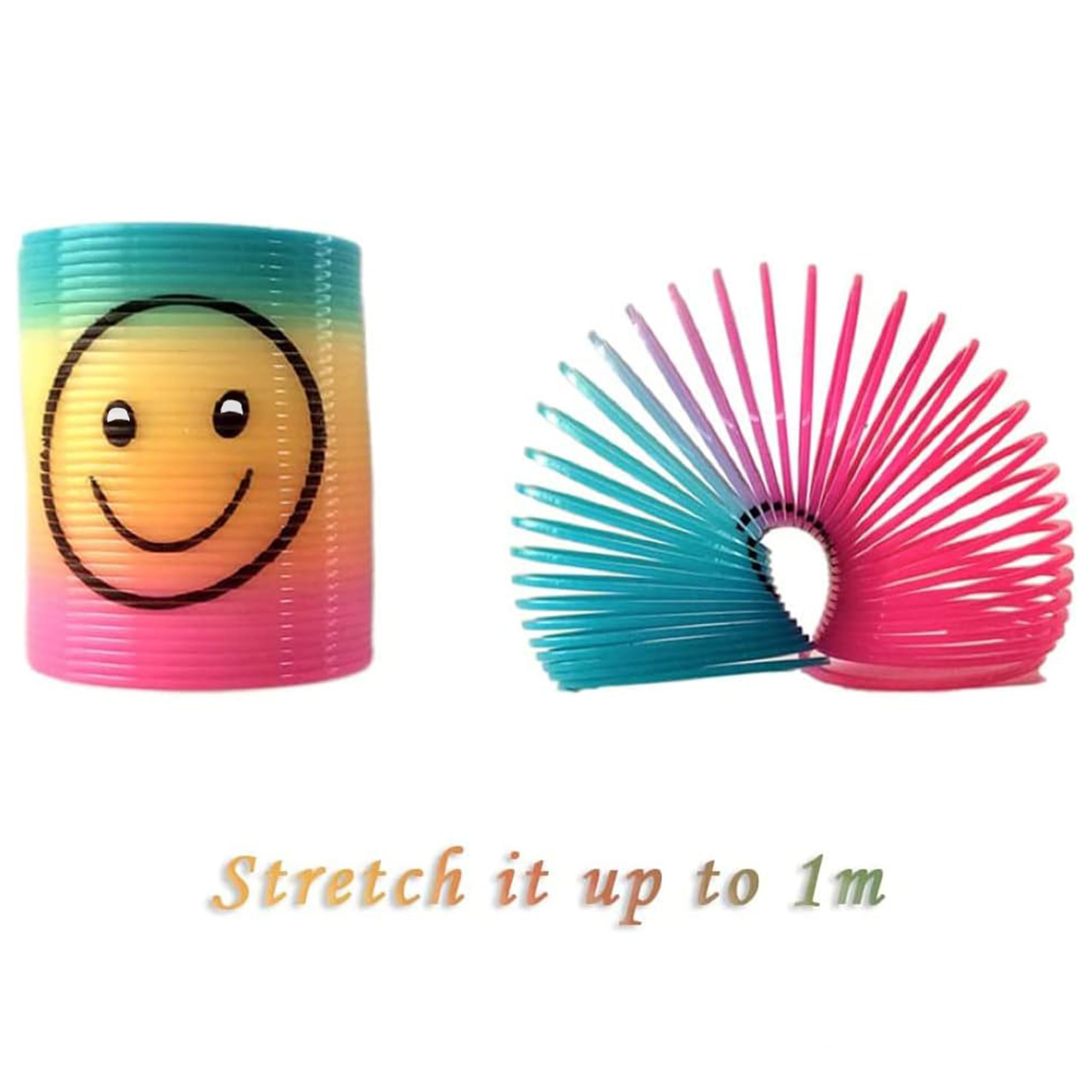 SHATCHI Mini Smile Face Springs - 12 Pcs Rainbow Slinky Fidget Toys for Kids | Stretches to 1 Meter 6