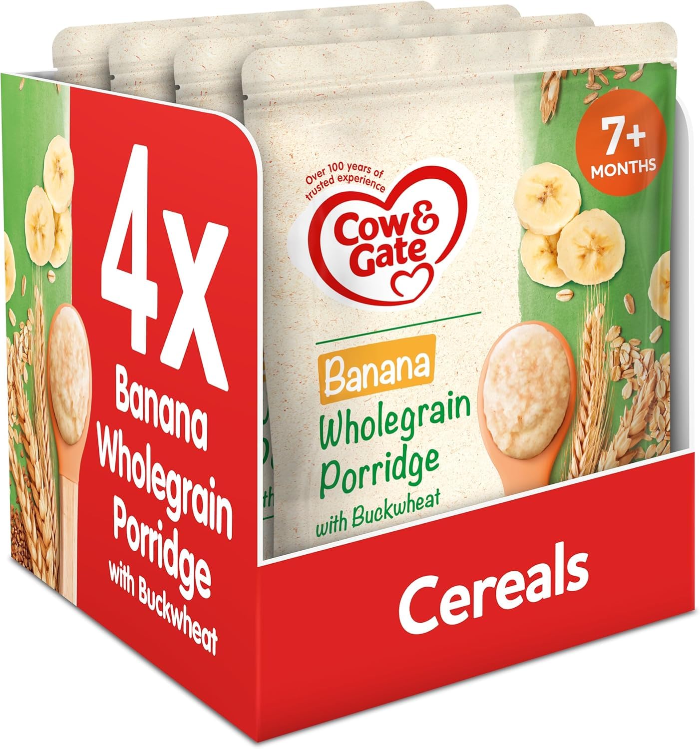 Cow & Gate Banana Wholegrain Porridge Baby Cereal - 7+ Months, 200g Pack of 4 1