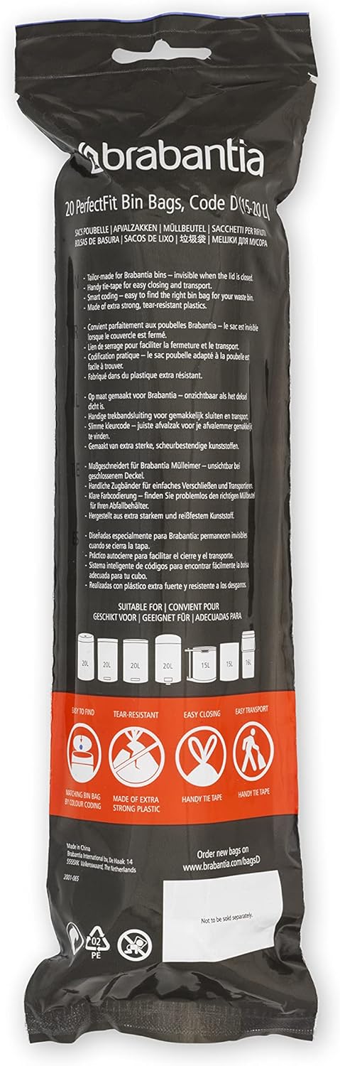 Brabantia - PerfectFit Bin Liners Multipack (Size D/15-20 Litre) Thick Plastic 3