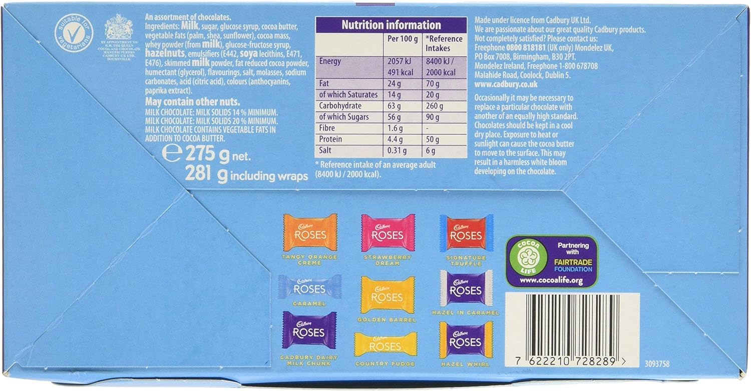 Cadbury Roses Assorted Miniature Milk Chocolates - Gift Carton 275g 7