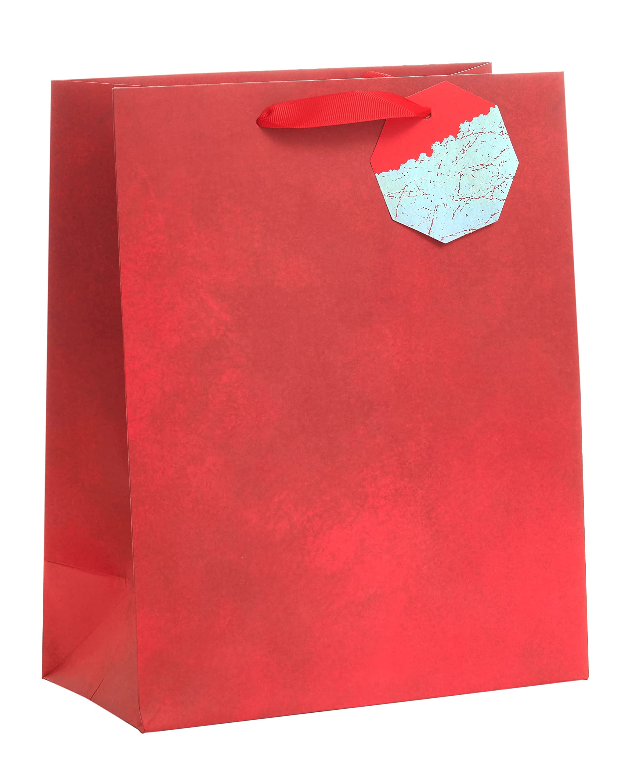 UK Greetings Large Gift Bag - Red Foil with Gold Crackle Tag | 330x267x137mm