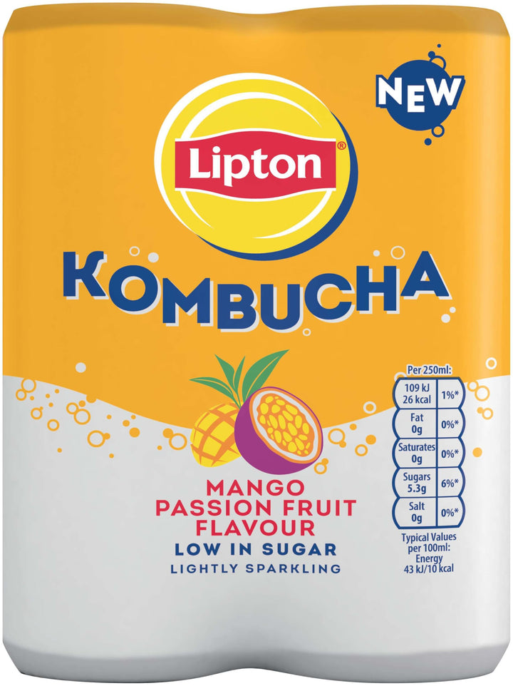 Lipton Kombucha Mango & Passion Fruit, 250ml (Pack of 4)