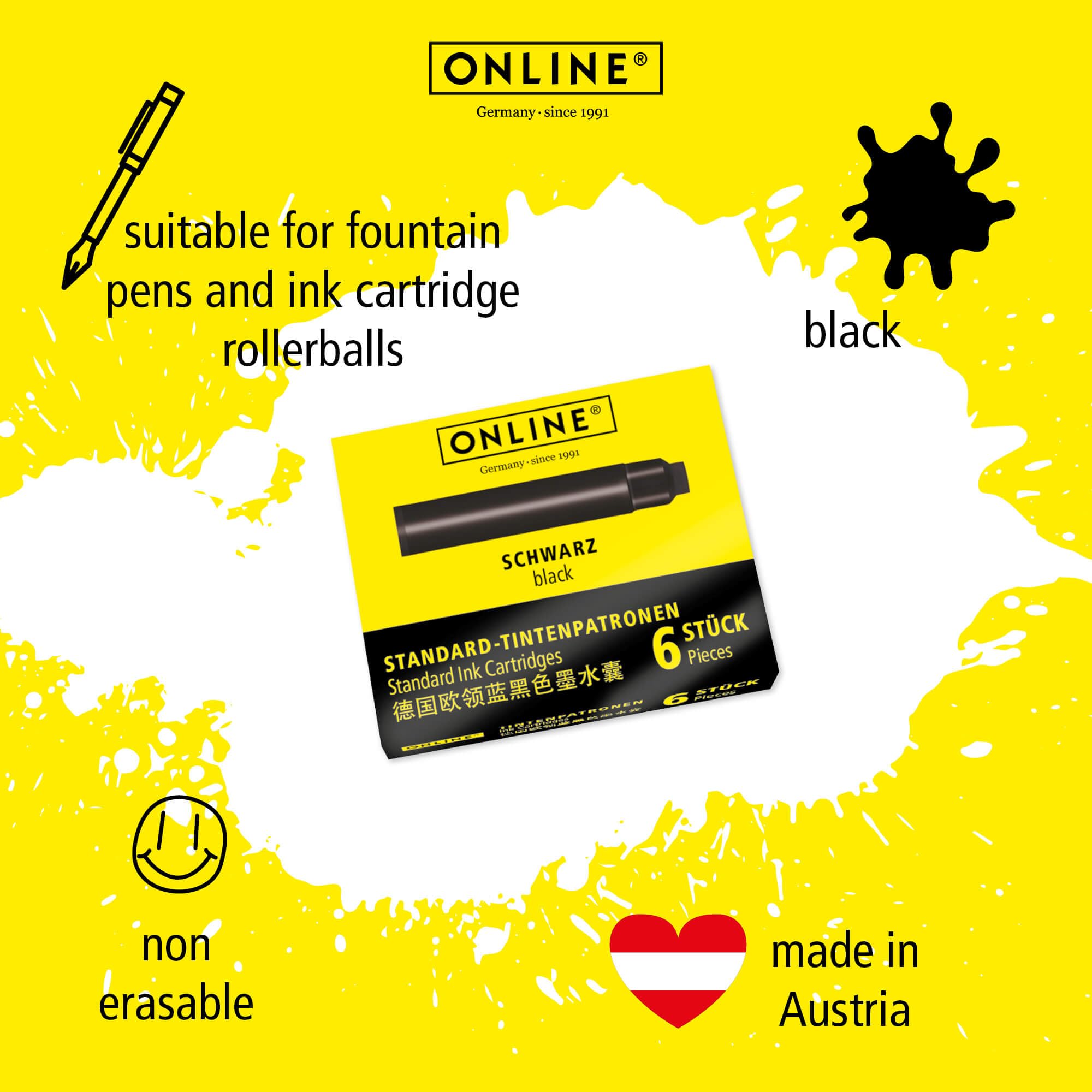 Online Standard Fountain Pen Ink Cartridges - Universal Fit, Black Ink | 6 Pack 3
