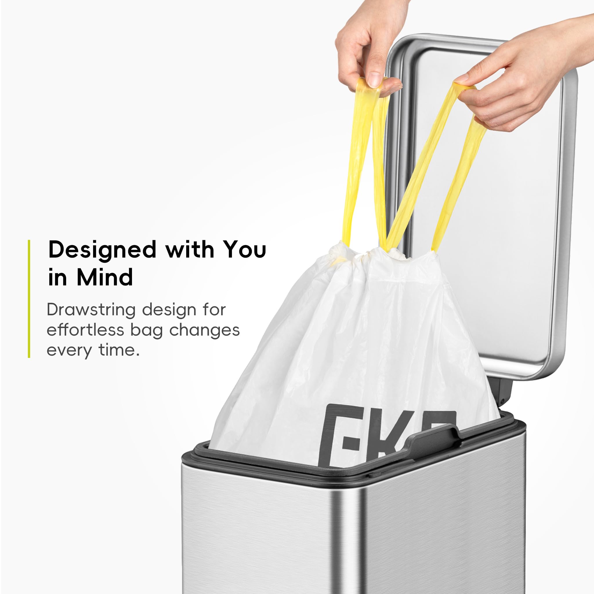 EKO Extra Strong Heavy Duty Bin Liners - 3-6 Litre Capacity, White, 30 Count Drawstring Bags 8