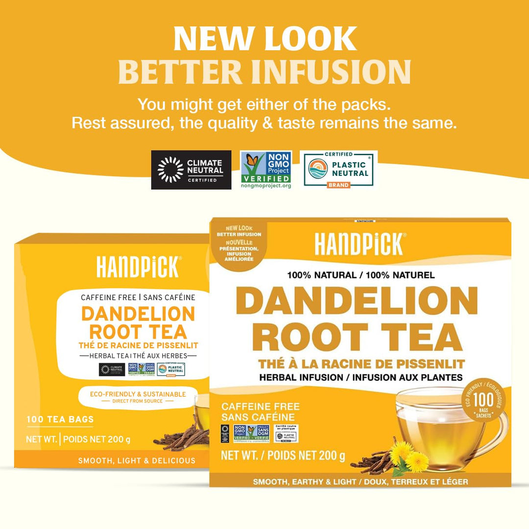 HANDPICK Dandelion Root & Leaf Tea Bags (100 Herbal Tea Bags) Caffeine-Free