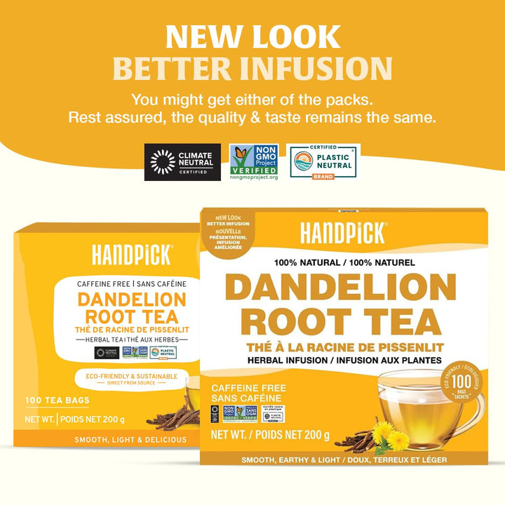 HANDPICK Dandelion Root & Leaf Tea Bags (100 Herbal Tea Bags) Caffeine-Free