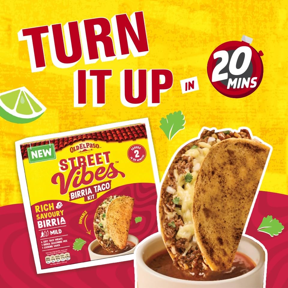 Old El Paso Street Vibes Birria Soft Taco Kit - Mild Chilli, Ready in 20 Mins, Vegetarian Friendly, 257g 4