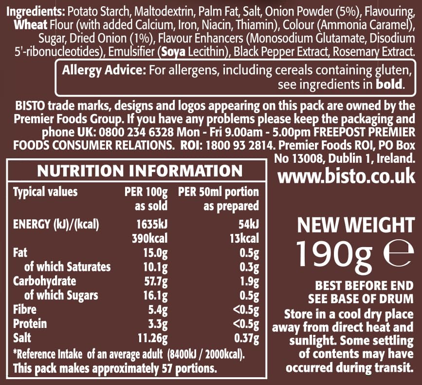 Bisto Flavoursome & Delicious Onion Gravy Granules, 190 g Drum