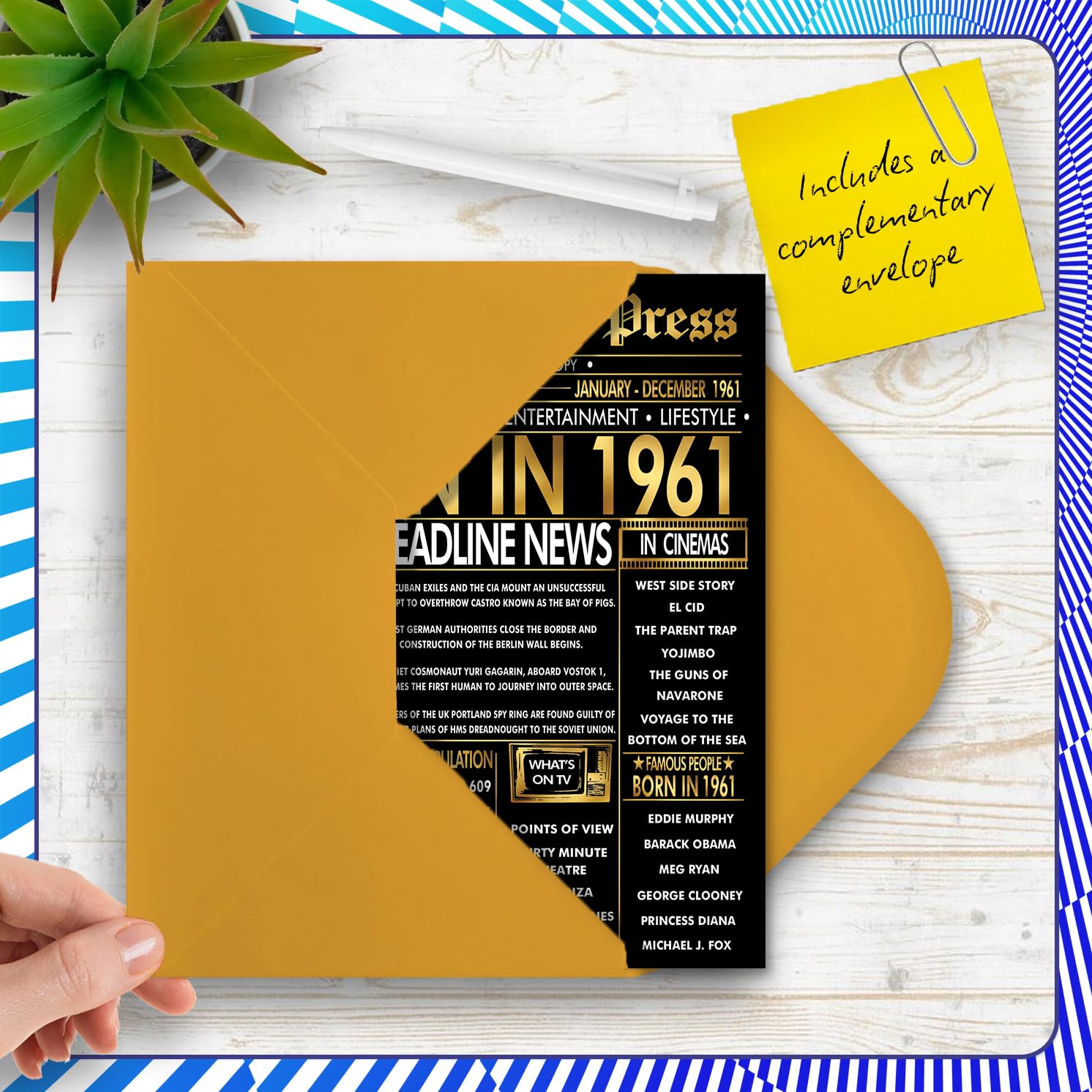 Stuff4 Unisex 65th Birthday Card - Newspaper Design Born in 1961 | 5x7 Inch 5