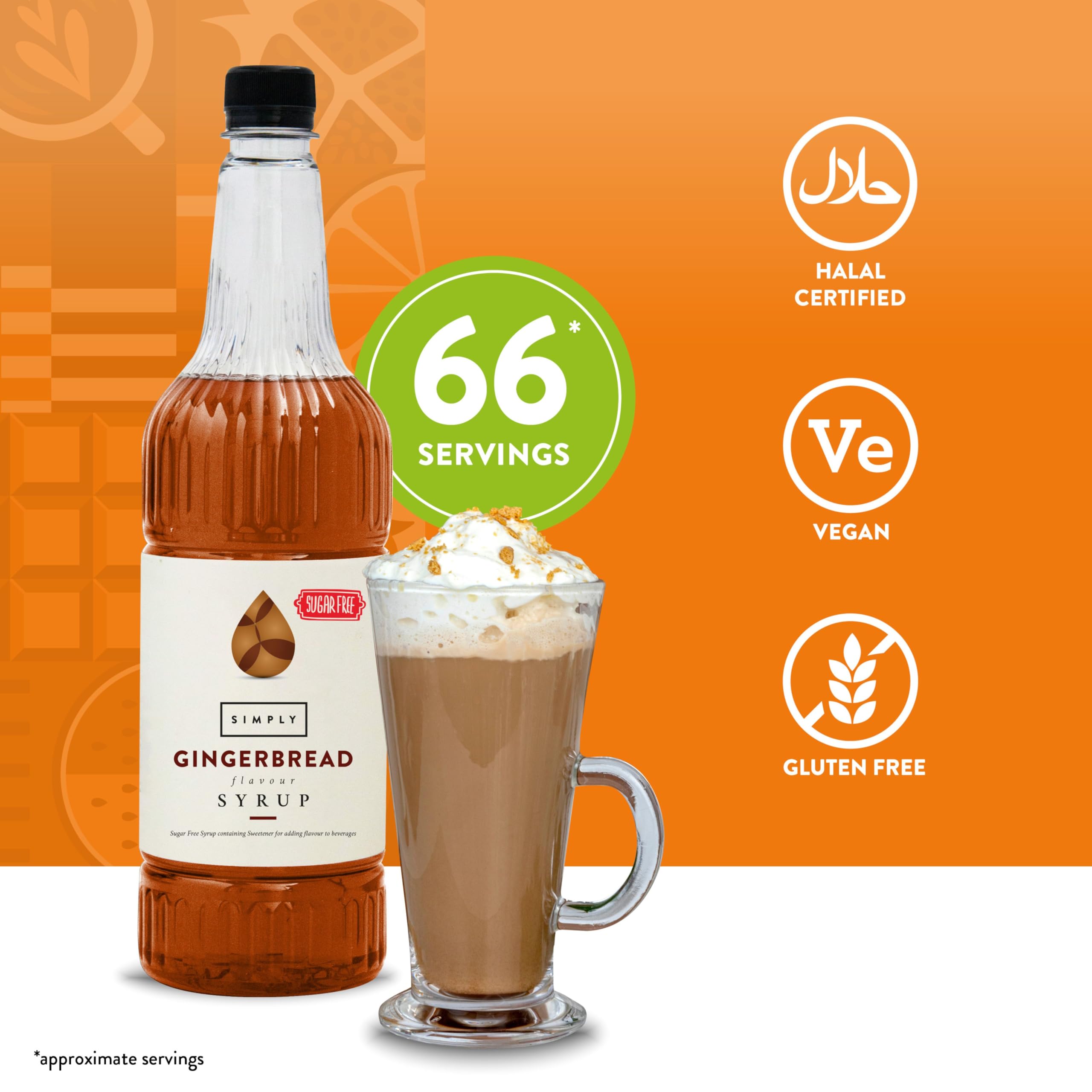 Simply - Sugar Free Gingerbread Syrup, Low Calorie Vegan & Nut Free Flavoured Syrup for Coffee, Cocktails & Baking (1 Litre)
