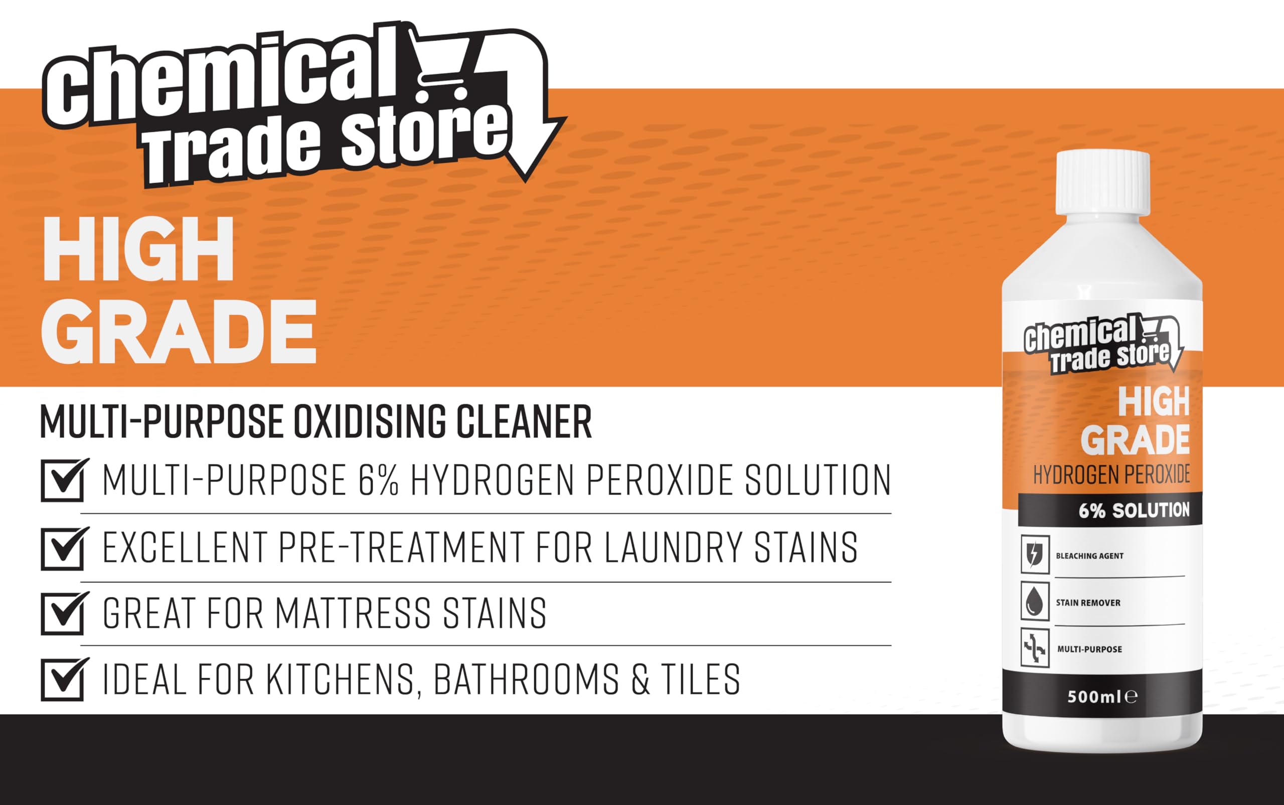 Chemical Trade Store Hydrogen Peroxide Solution 6% Multi-Purpose Cleaner | 500 ml Liquid 7