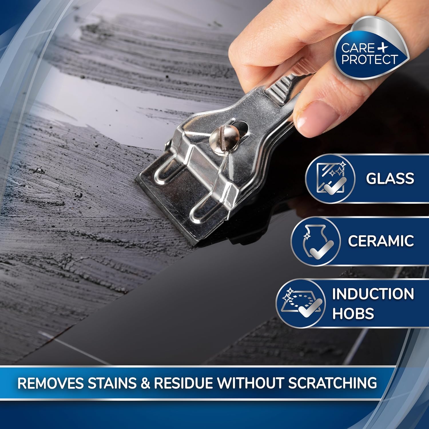 CARE + PROTECT Kitchen Cleaning Scraper for Glass & Ceramic Hobs | Stainless Steel | Silver 2