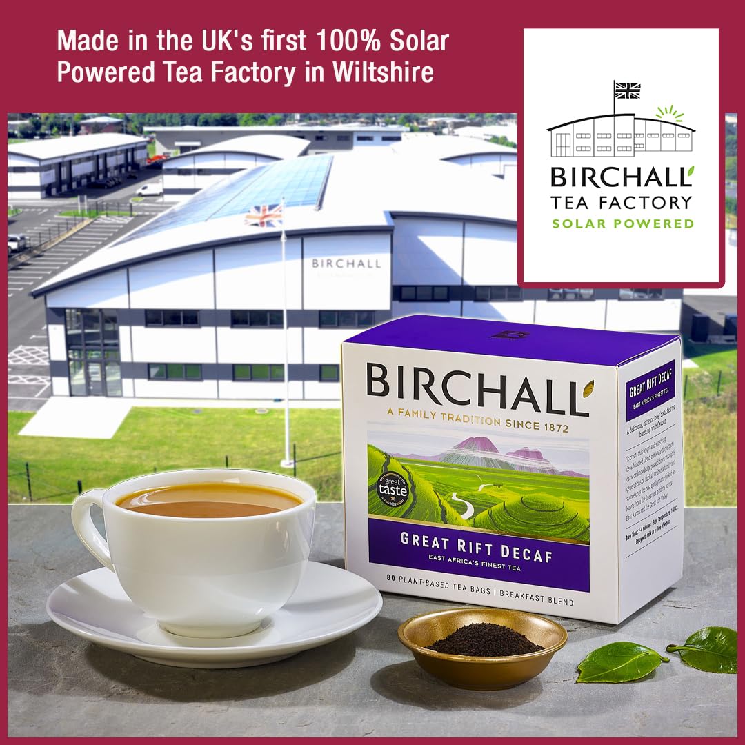 Birchall Great Rift Decaf Blend Tea Bags, English Breakfast Tea, 80 Plant-Based Biodegradable Tea Bags, Rainforest Alliance Certified