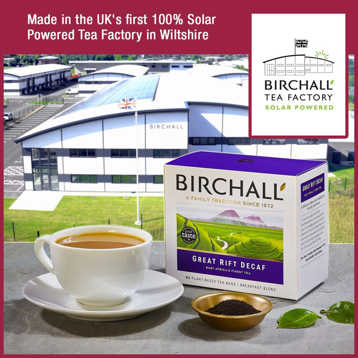 Birchall Great Rift Decaf Blend Tea Bags, English Breakfast Tea, 80 Plant-Based Biodegradable Tea Bags, Rainforest Alliance Certified