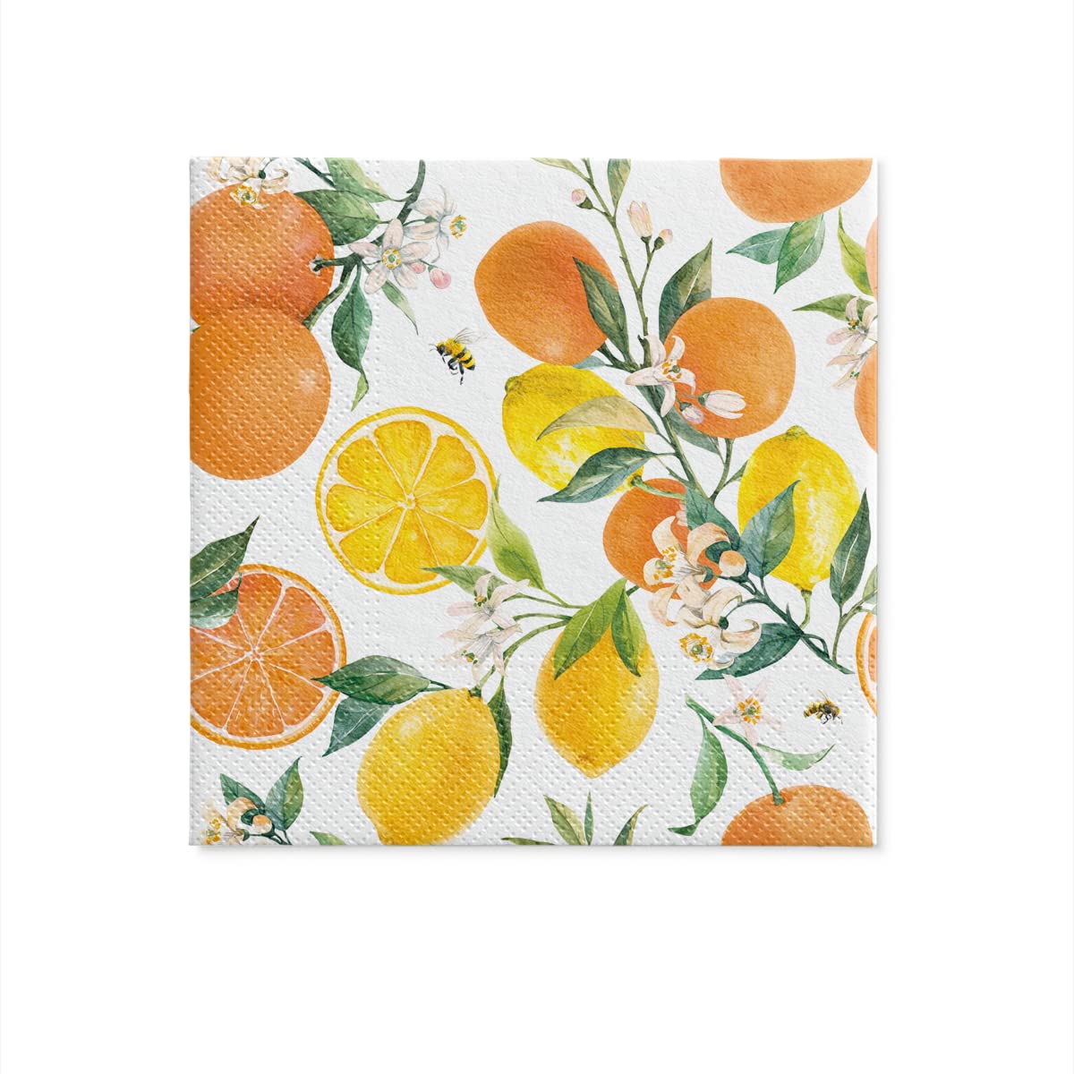 PAW Decor Collection 3-Ply Napkins - Citrus with Bees Design | 33 x 33 cm | 20 Count 3