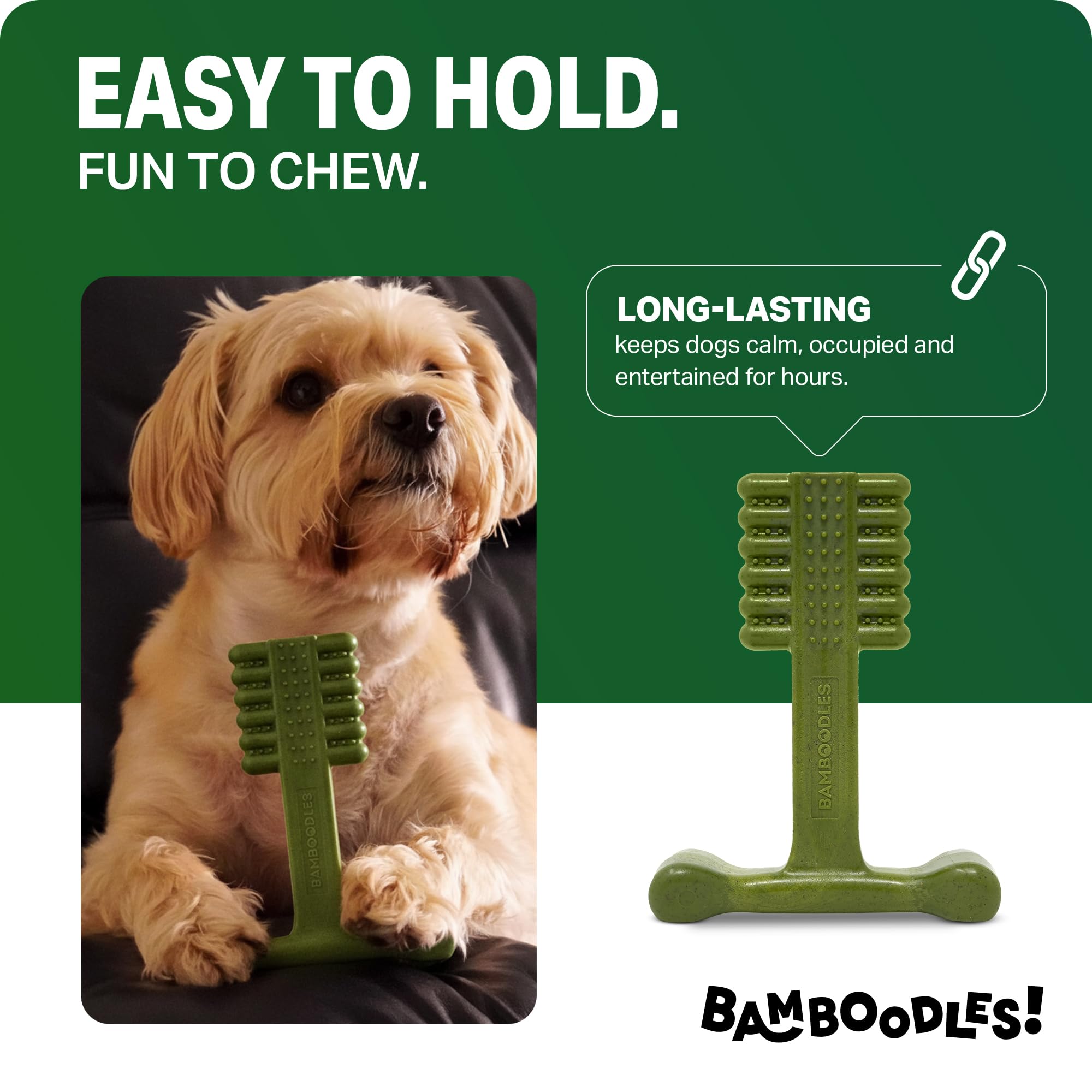Bamboodles T-Bone Dog Chew Toy - Small Size | Mint & Lamb Flavor | Durable Natural Materials