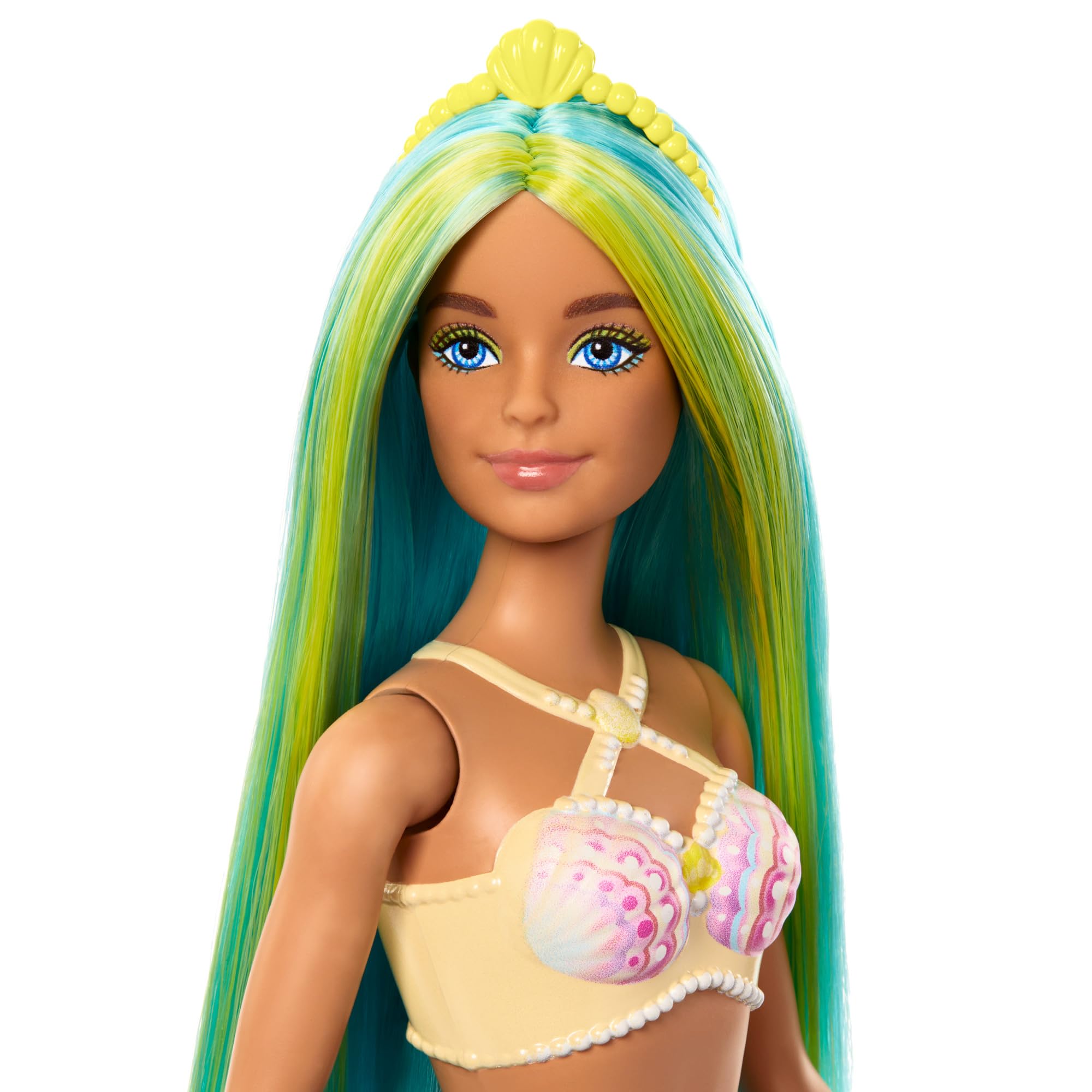 Barbie Mermaid Doll with Two-Tone Blue and Yellow Hair, Shell Bodice & Turquoise Tail - HRR03 4