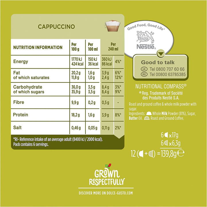 NESCAFÉ Dolce Gusto Cappuccino Coffee Pods - 45 Capsules (3 Boxes of 30 Pods, Makes 45 Cappuccinos)