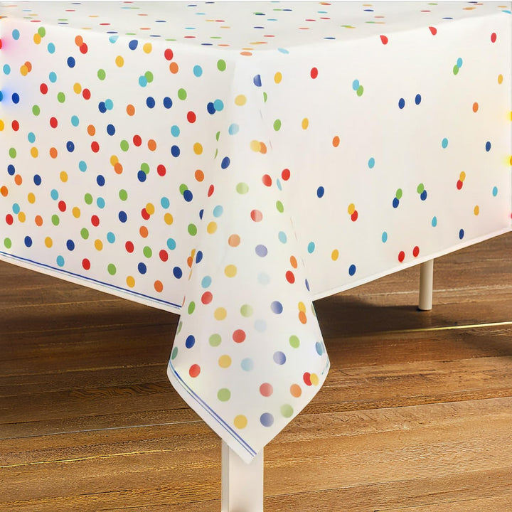 Rainbow Polka Dot Plastic Tablecloth 7ft x 4.5ft - Rectangular Party Table Cover