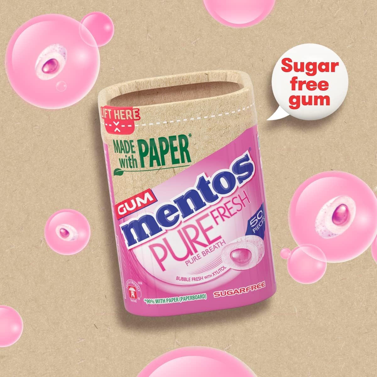MENTOS Pure Fresh Chewing Gum - Sugar Free, Liquid Filled Center | 50 Count (Pack of 6) 3