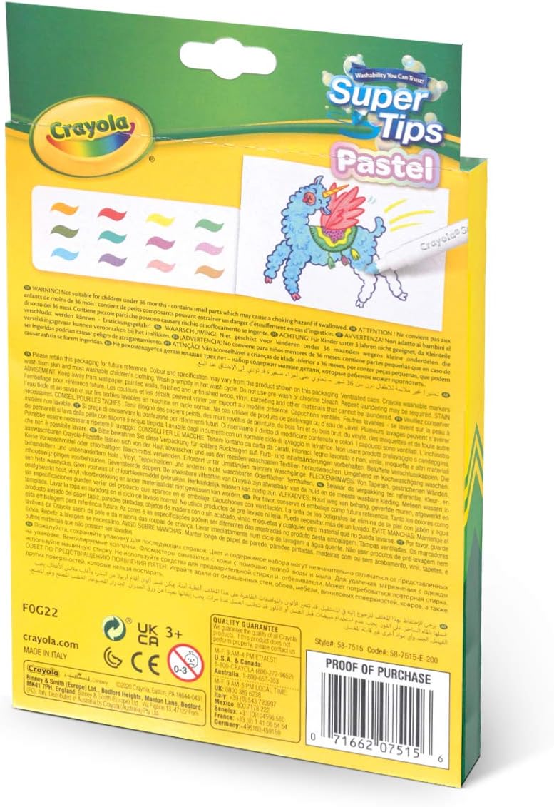 CRAYOLA Pastel SuperTips Washable Markers - Washable Felt Tip Pens for Kids, Ages 3+, Pack of 36