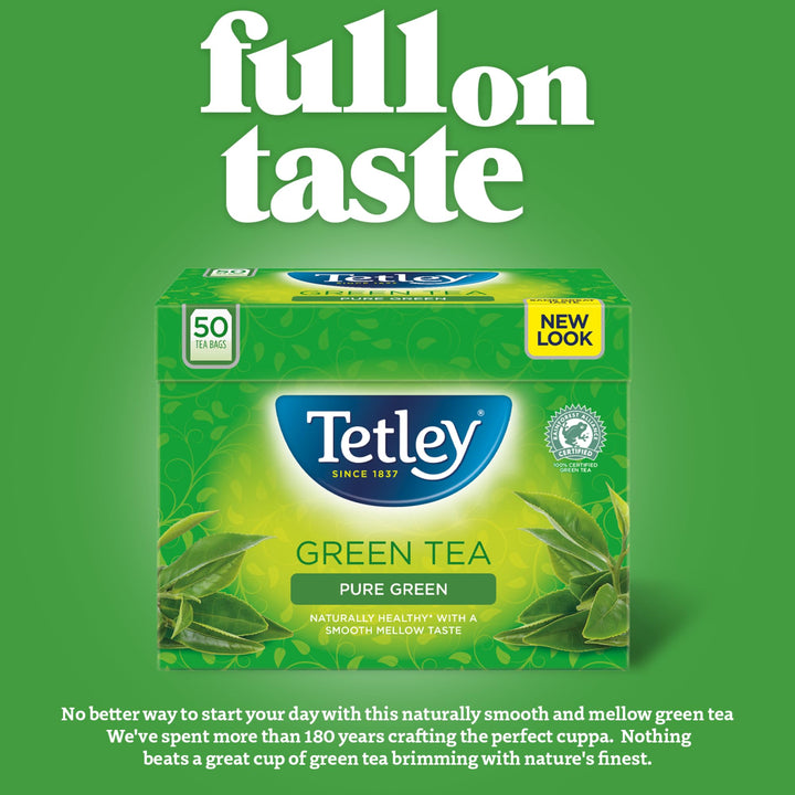 Tetley Pure Green Tea - 50 Bags, Naturally Smooth and Mellow Green Tea